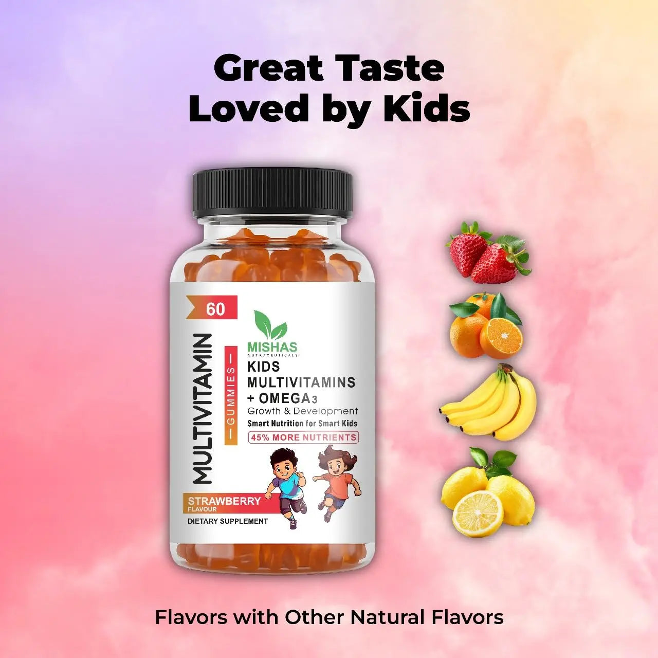 Mishas Nutraceuticals Kids Multivitamin Gummies with Omega 3 Fish Oil (EPA/DHA), Vitamin D3, C, B12, B6, Vitamin A, K & Zinc Immune Support Mishas buy supplements canada