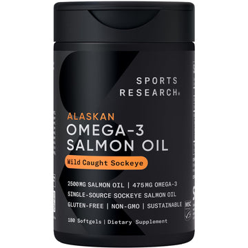Sports Research® Salmon Oil - Single-Source Wild Alaskan Sockeye | 2500 mg per Serving w/EPA & DHA Fatty Acids | MSC Certified - 180 Count Softgels Sports Research buy supplements canada