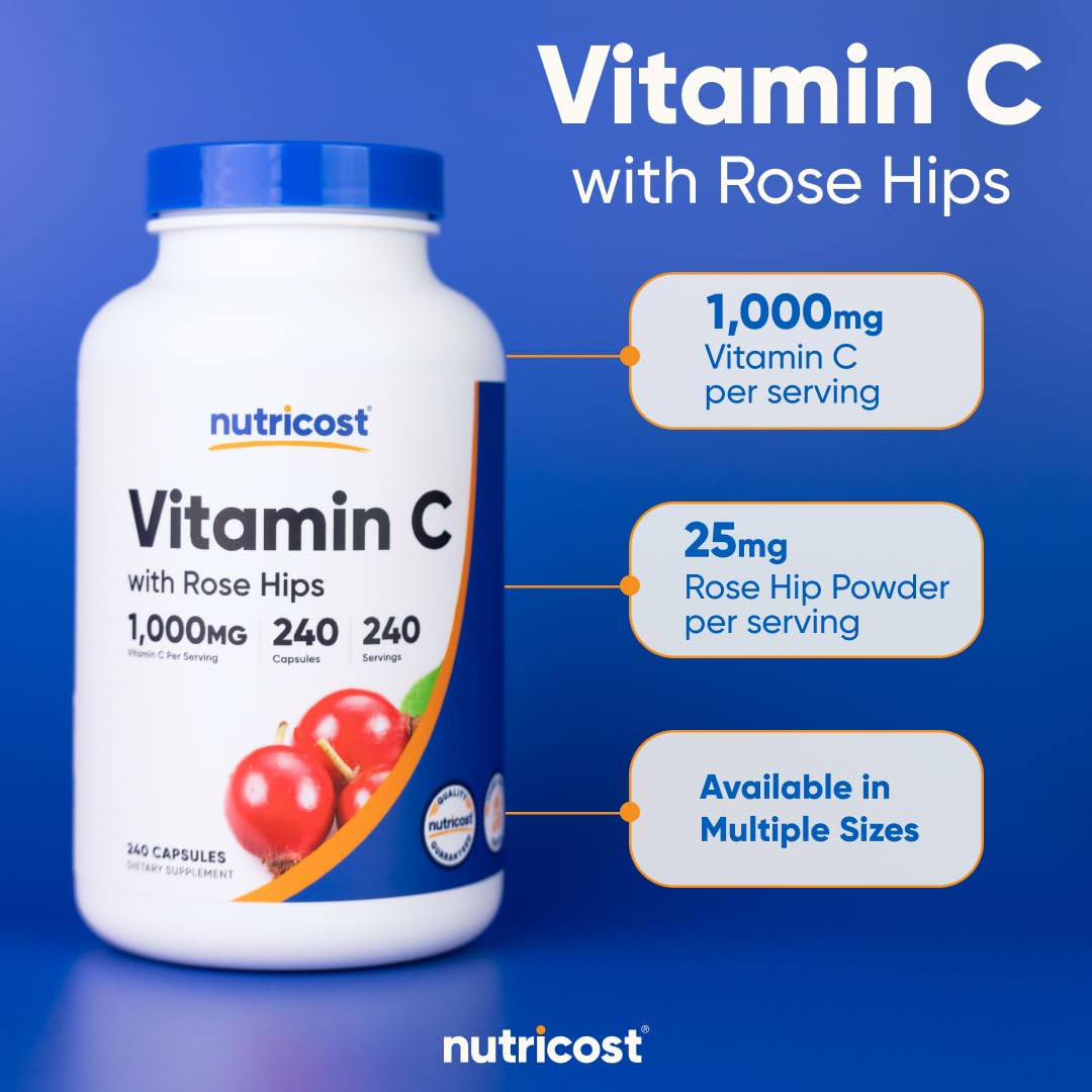 Nutricost Vitamin C with Rose Hips 1025mg, 240 Capsules - Vitamin C 1,000mg, Rose Hips 25mg, Premium Nutricost buy supplements canada