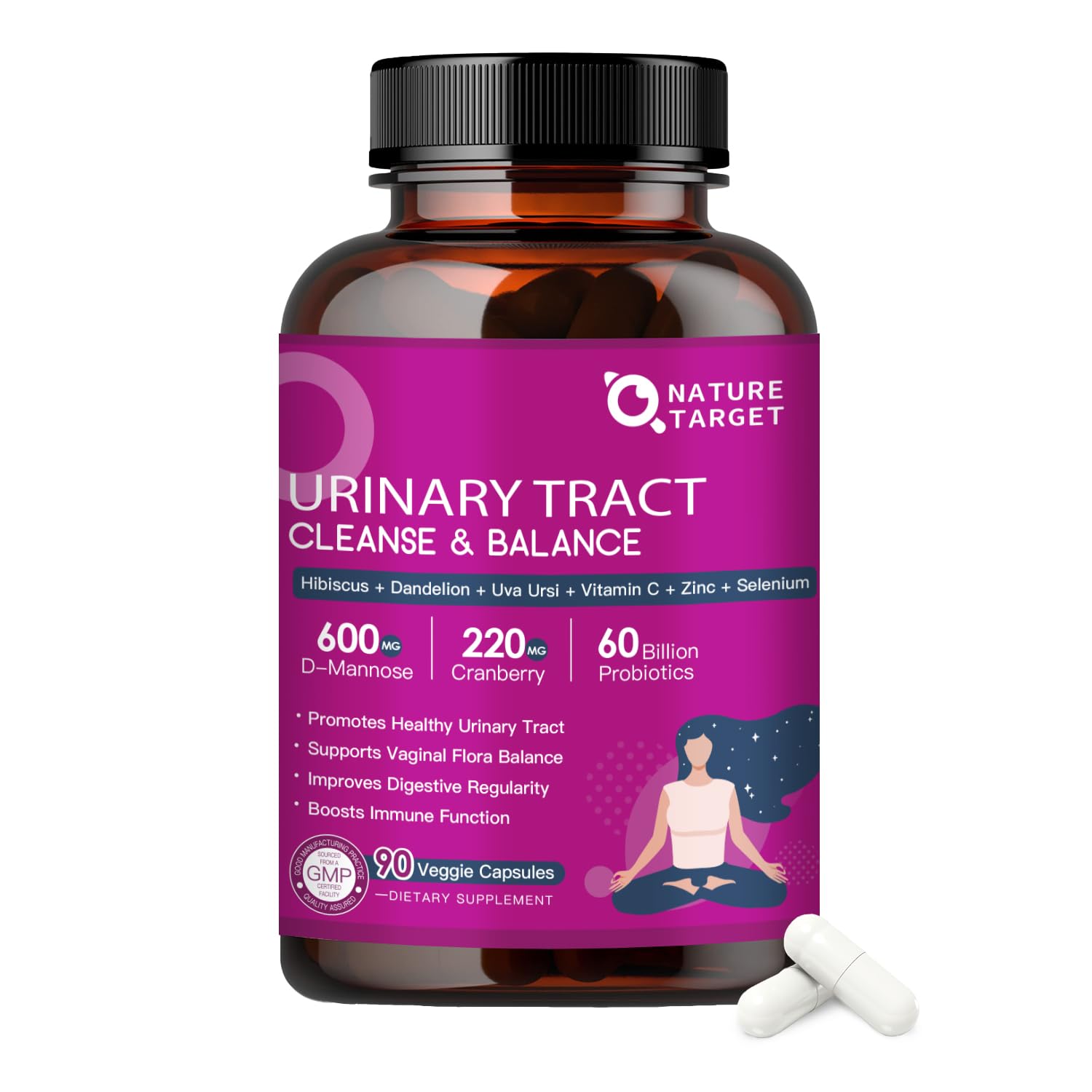 NATURE TARGET Probiotics for Women Urinary Tract Health with D Mannose & Cranberry - 60 Billion CFUs Vaginal Probiotics for Digestive Health, UTI & PH Balance with Prebiotics - 90 Capsules NATURE TARGET buy supplements canada
