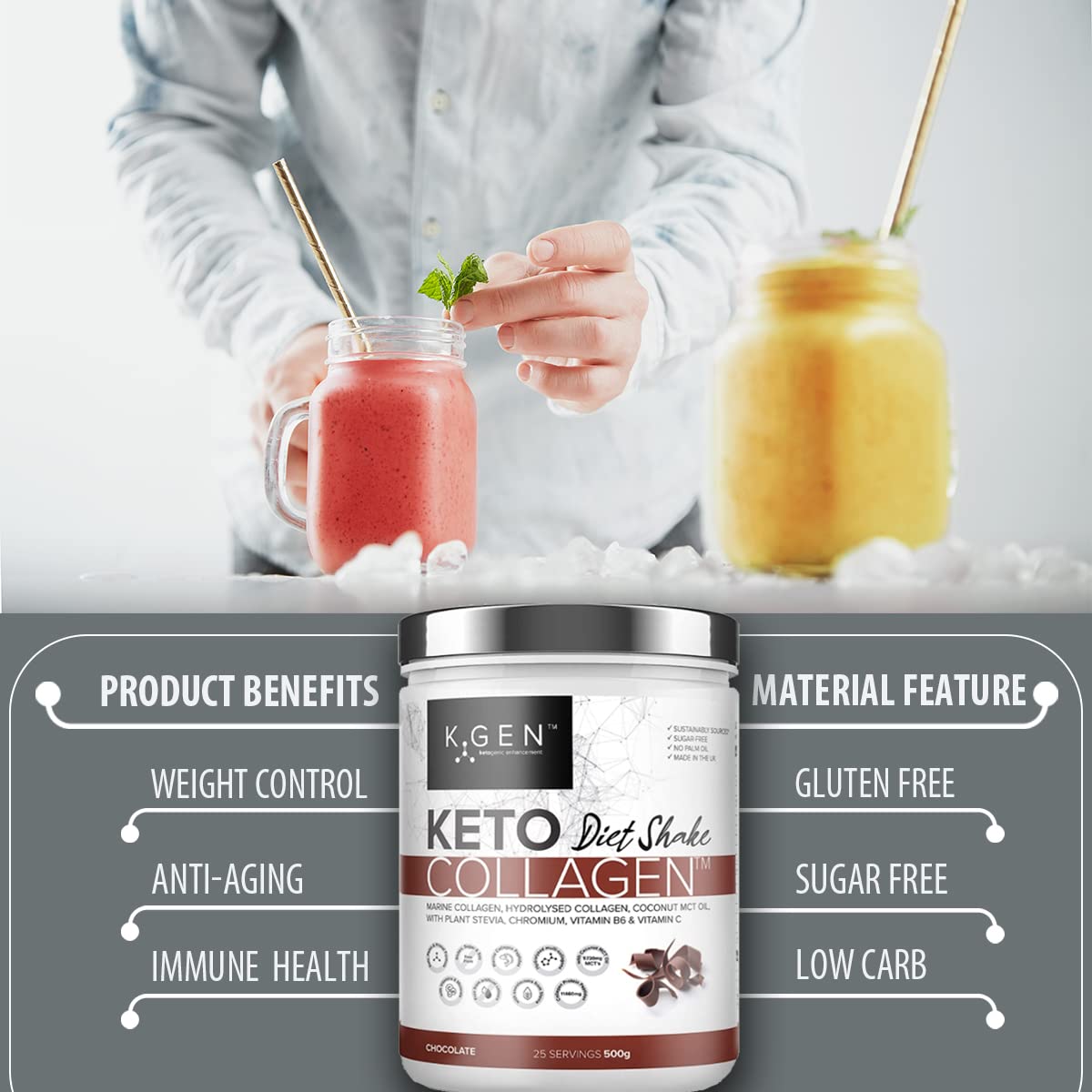 K-GEN Diet Shake Meal Replacement Keto Collagen Powder | Multi Collagen Protein with MCT Oil, Vitamin C K GEN ketogenic enhancement buy supplements canada
