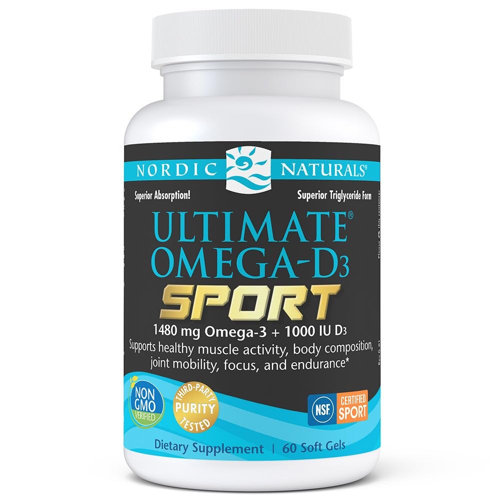 Nordic Naturals Ultimate Omega-D3 Sport, Lemon - 60 Soft Gels - 1480 mg Omega-3 + 1000 IU Vitamin D3 - NSF Certified - Supports Muscle, Bones, Focus & Endurance - 30 Servings Nordic Naturals buy supplements canada