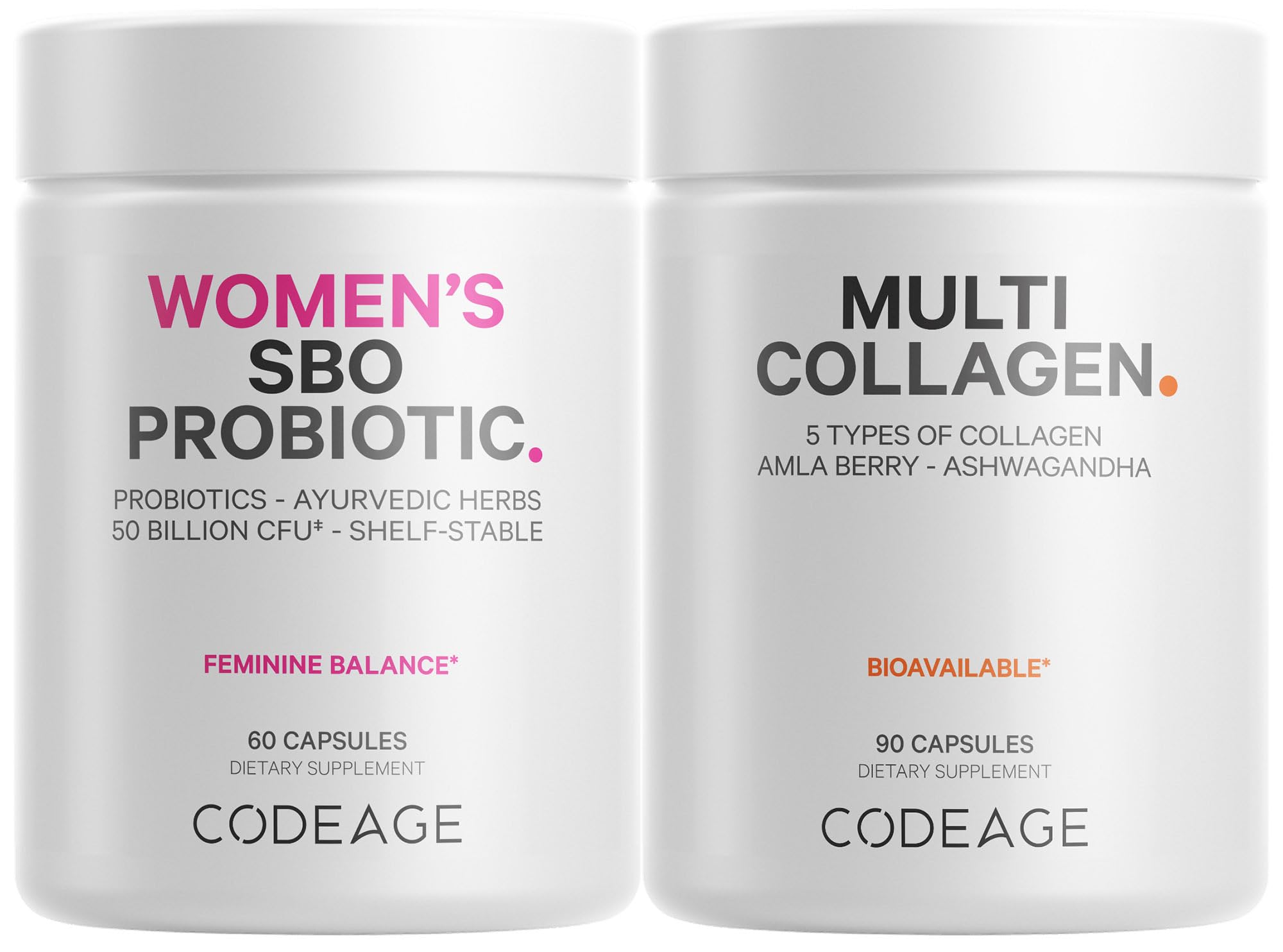 Codeage Multi Collagen Protein Capsules & Probiotics for Women Bundle | Multi Collagen Pills, Collagen Types I, II, II, V & X, 90 Count | Prebiotics & Probiotics for Women - Soy & Dairy Free, 60 Count Codeage buy supplements canada