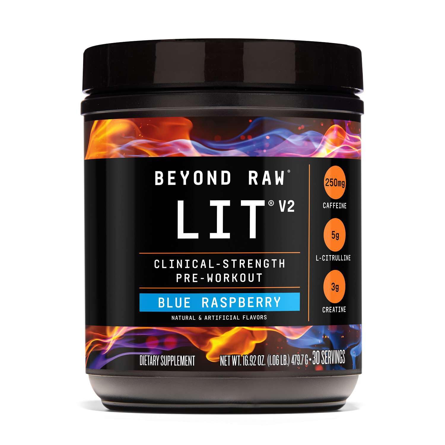 BEYOND RAW LIT V2 Clinical Strength Pre Workout Powder, Hits Harder, Bigger Pumps, Caffeine, L-Citrulline, Creatine, Blue Raspberry, 30 Servings BEYOND RAW buy supplements canada