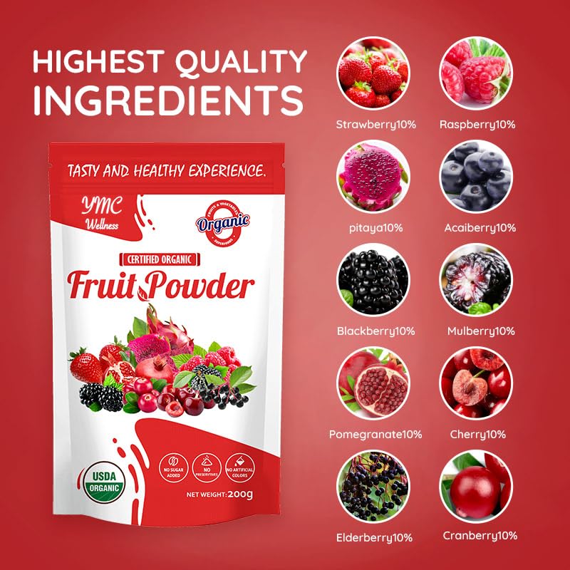 Organic Superfood Fruit Powder Smoothie & Juice mix - Antioxidants Rich Nutrients. Digestive Health, Weight Management, Immune Boosting, Energy boosting, Vitality, Vegan, Non- GMO, Gluten Free, Vegan. YMC Wellness buy supplements canada
