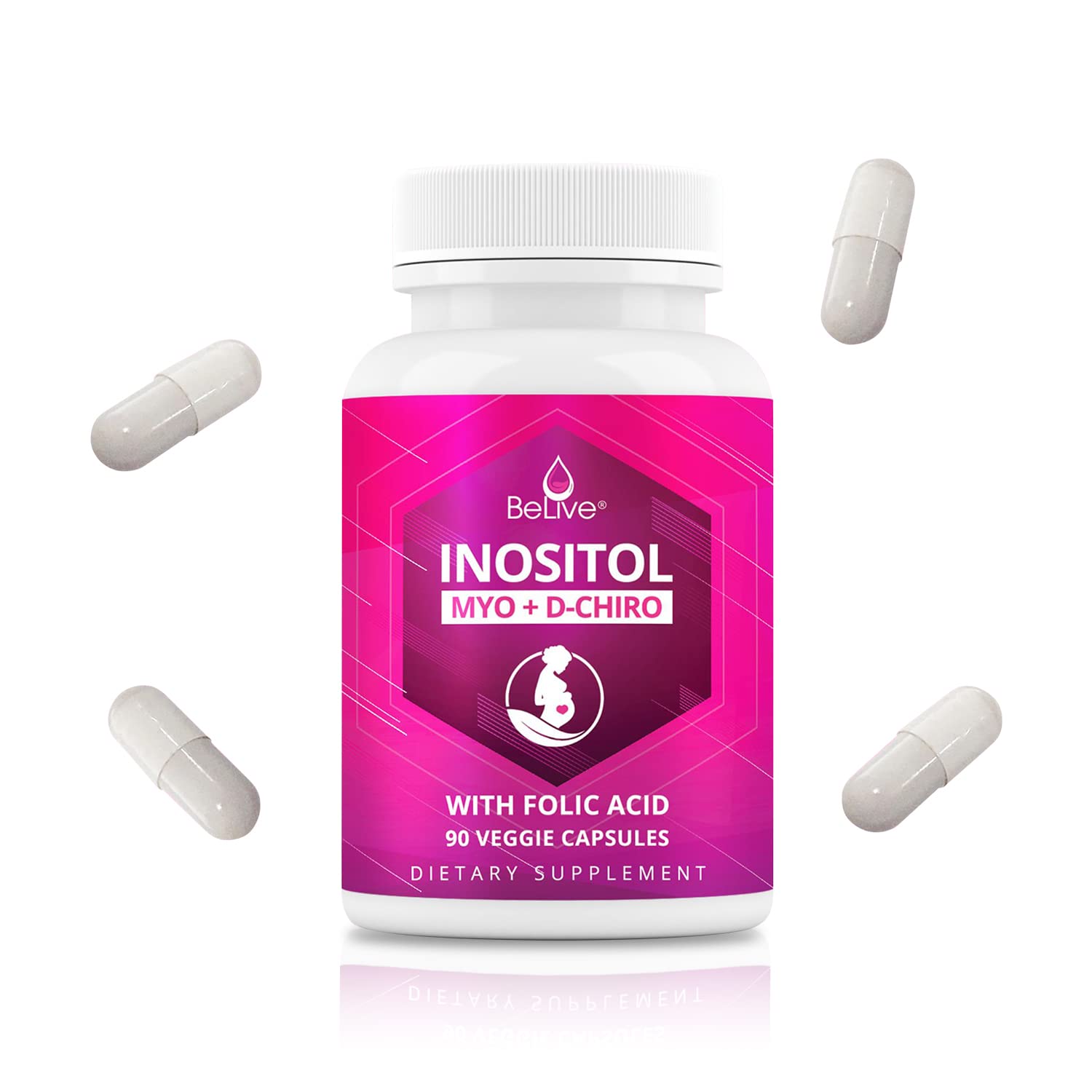 Myo-Inositol & D-Chiro Inositol Capsules with Folic Acid for PCOS | Prenatal Fertility BeLive buy supplements canada