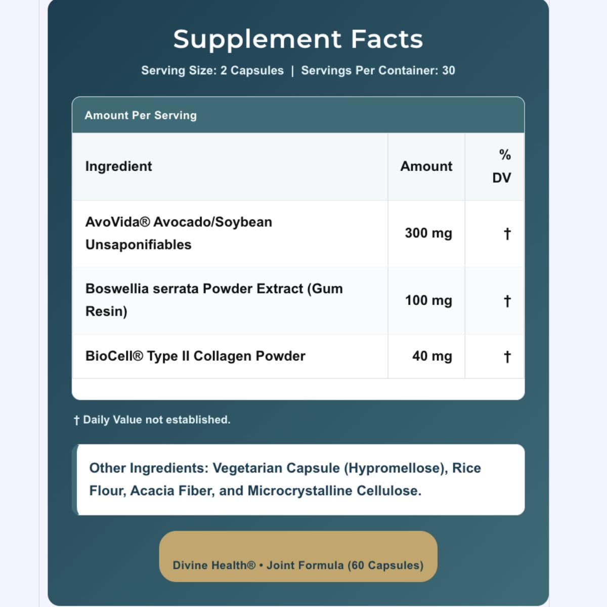Dr. Colbert, MD Joint Formula | by Divine Health | Joint Health | AvoVida | Boswellia | 60 Capsules | 30 Servings Divine Health buy supplements canada