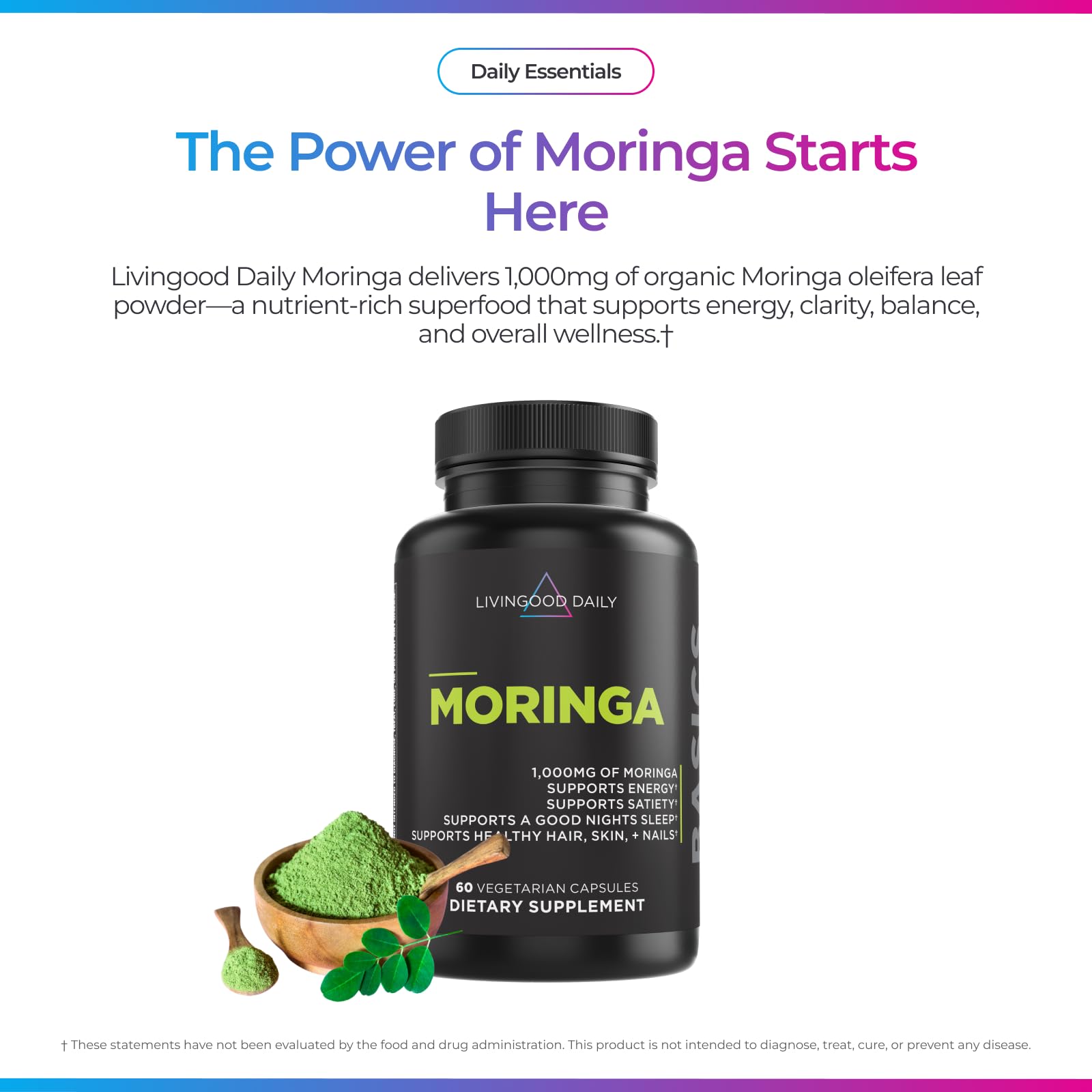 Livingood Daily Moringa Capsules, Moringa Supplement for Energy, Sleep, Satiety, Hair, Skin, Nails & Wellness, Plant Based Vegetarian, Gluten Free Livingood Daily buy supplements canada