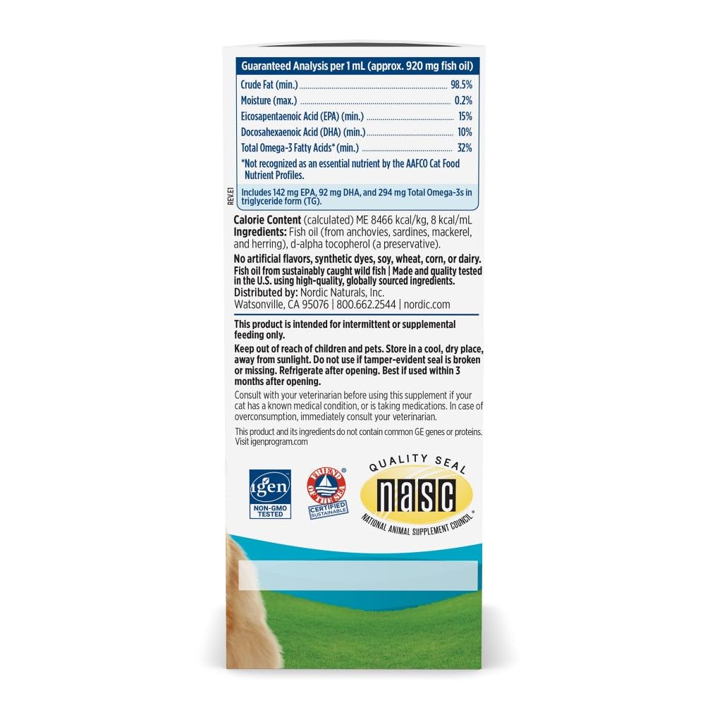 Nordic Naturals Omega-3 Cat, Unflavored - 2 oz - 304 mg Omega-3 Per One mL - Fish Oil for Cats with EPA & DHA - Promotes Heart, Skin, Coat, & Immune Health - Non-GMO Nordic Naturals buy supplements canada