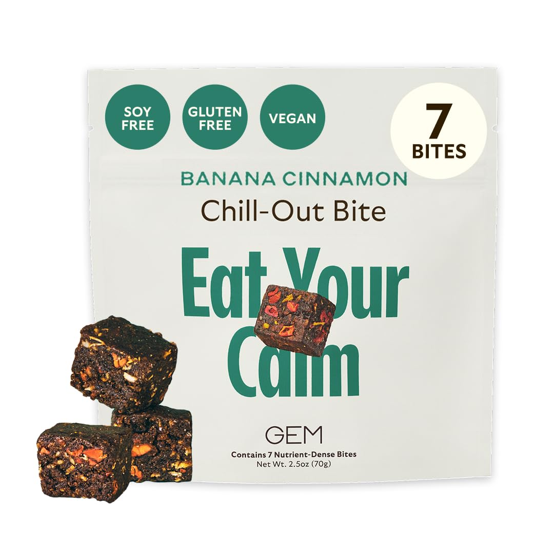 GEM Calm Bite | Supports Calm Mind & Clarity | Magnesium L-Threonate, Golden Chlorella, Lemon Balm | Holistic Non-Habit Forming | Gluten Free, Soy Free, Banana Cinnamon (7 Count) GEM buy supplements canada