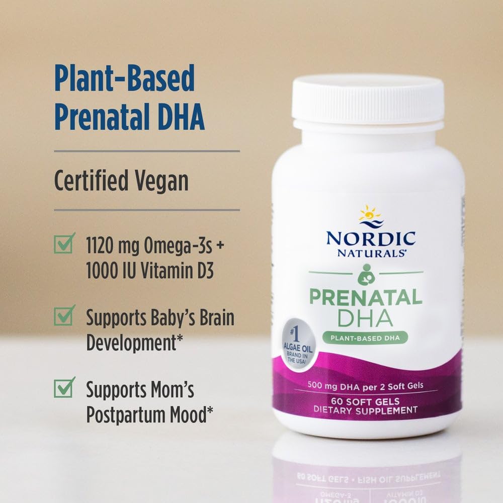 Nordic Naturals Vegan Prenatal DHA, Unflavored - 60 Soft Gels - 500 mg Plant-Based DHA - Supports Brain Development in Babies & Healthy Pregnancy - Non-GMO - 30 Servings Nordic Naturals buy supplements canada