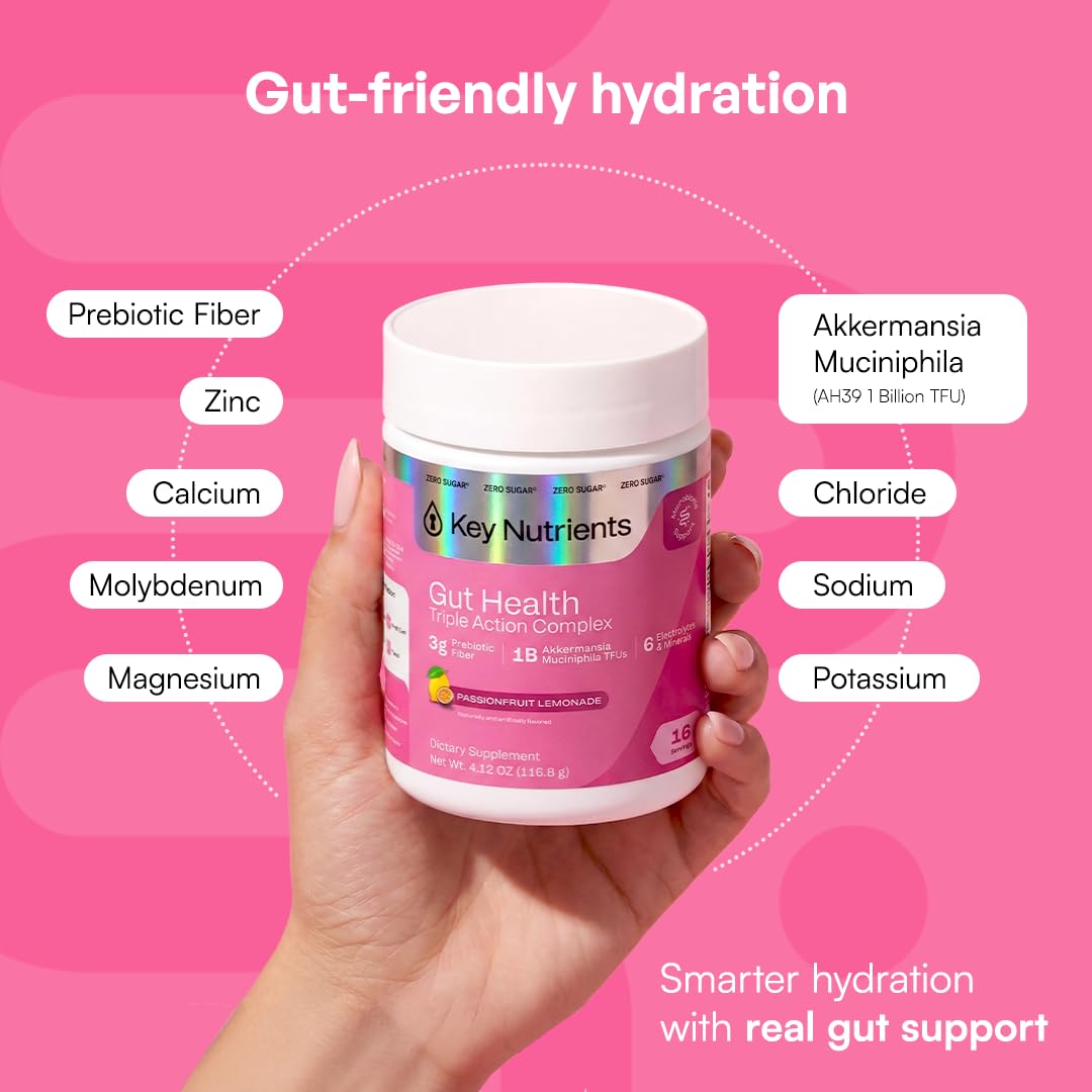 KEY NUTRIENTS Gut Health Hydration – Passionfruit Lemonade, Fiber Supplement with 3g Prebiotic Fiber & Akkermansia Probiotics for Women and Men KEY NUTRIENTS buy supplements canada