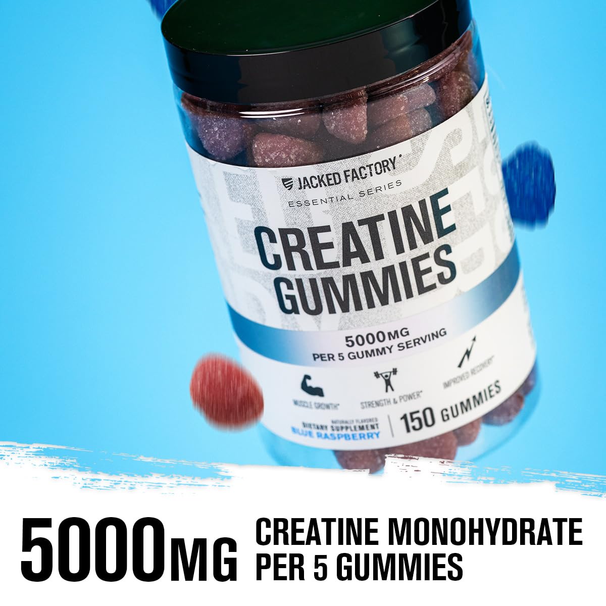 Jacked Factory Creatine Gummies 5g Daily Dose (1g per Gummy) - Creatine Gummy for Men and Women, Vegan-Friendly, Travel-Friendly, Third-Party Tested - 150 Gummies, Blue Raspberry Jacked Factory buy supplements canada