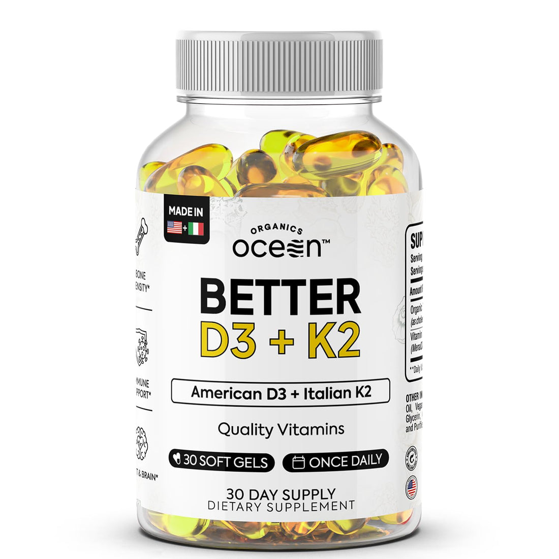 Organics Ocean Better D3 + K2-100% Organic VIT D3 and K2 Supplements with Maximum Bioavailability - Supports Bone Density, Calcium Balance Organics Ocean buy supplements canada