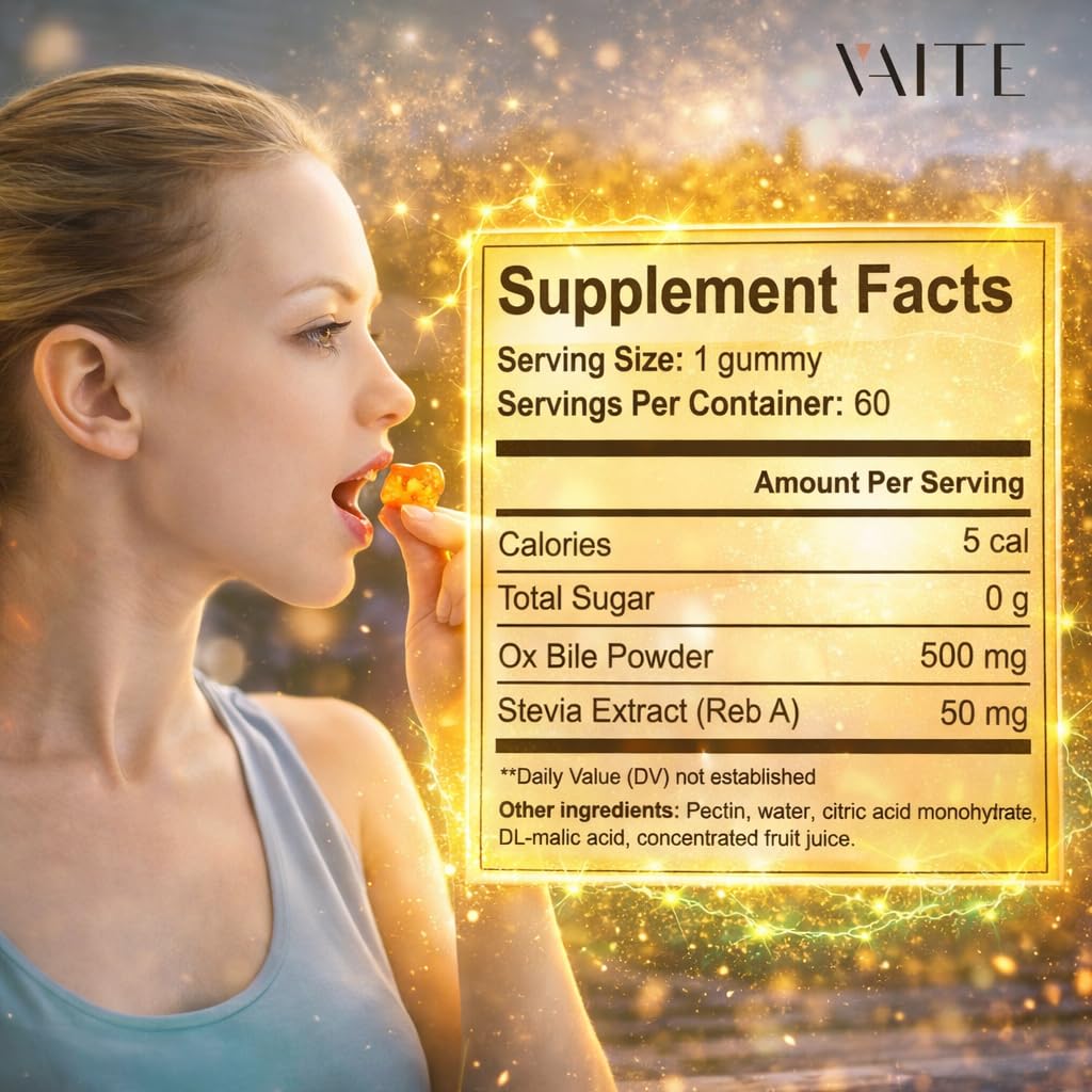 VAITE Ox Bile Gummies – 500mg Digestive Support for Gallbladder & Gut Health – Non-GMO, Sugar-Free Supplement – Helps Nutrient Absorption & Bile Flow – 60 Easy-to-Chew Bile Acid Chewables VAITE buy supplements canada