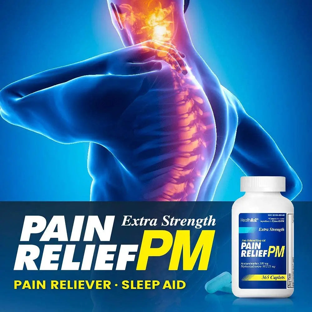 HealthA2Z® Extra Strength Pain Relief PM| Acetaminophen 500mg | Diphenhydramine 25mg | Pain Reliever & Nighttime Sleep Aid | (365 Count (Pack of 1)) HealthA2Z buy supplements canada