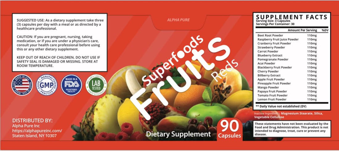 Alpha Pure Superfoods Reds Fruits and Greens 180 Capsules Vegetables Fruits and Veggies Superfood | Natural Balance of 90 Fruit Capsules, 90 Veggie Capsules for Men, Women Vitamins and Minerals Alpha Pure buy supplements canada