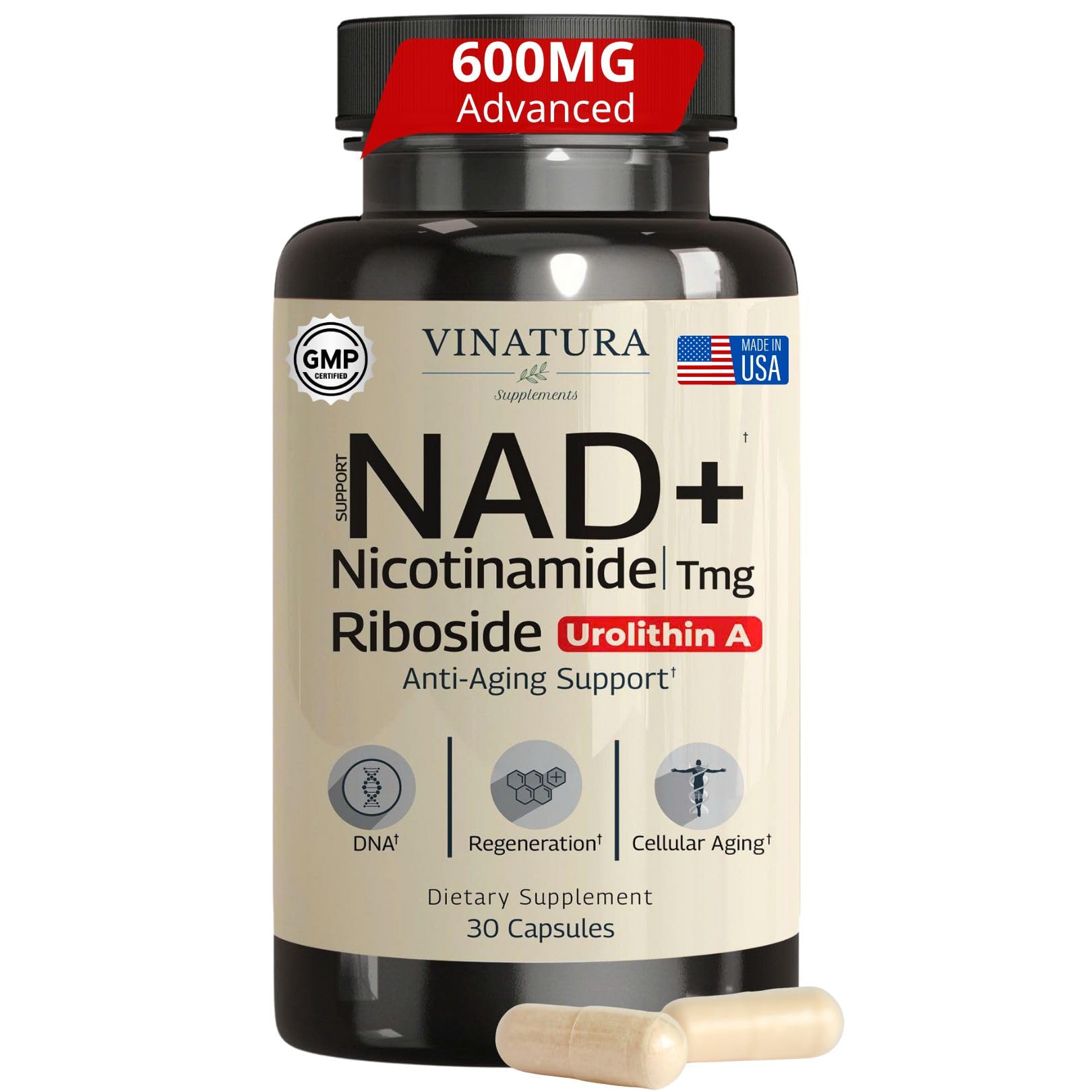 VINATURA NAD Supplement, Nicotinamide Riboside with Resveratrol - Advanced NAD+ Supplement with TMG and Urolithin A, for Women and Men - 30 Vegan Capsules VINATURA buy supplements canada