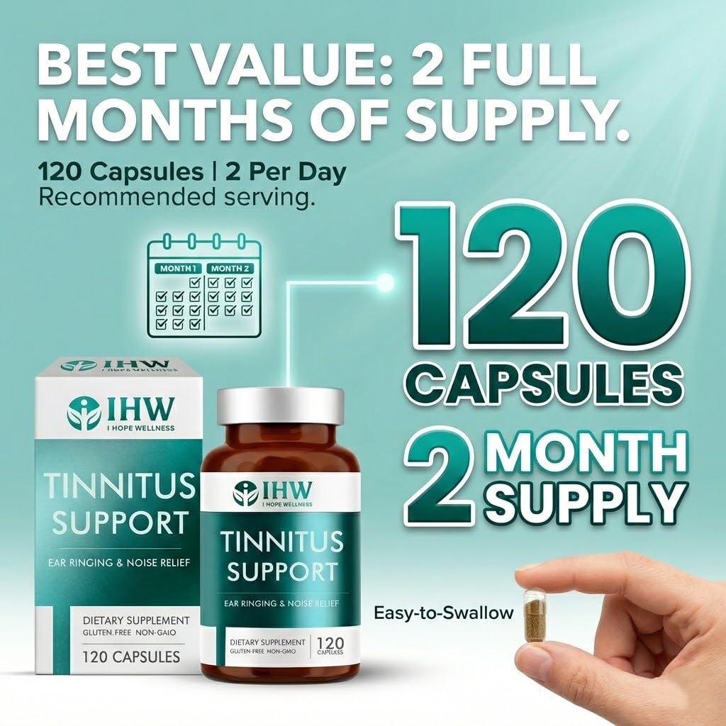IHW Tinnitus Relief for Ringing Ears, 1200mg Tinnitus Relief Supplement, 120 Capsules, with Vitamin B Complex & C, Reduces Ringing in Ears, Promotes Hearing Wellness & Comfort IHW buy supplements canada
