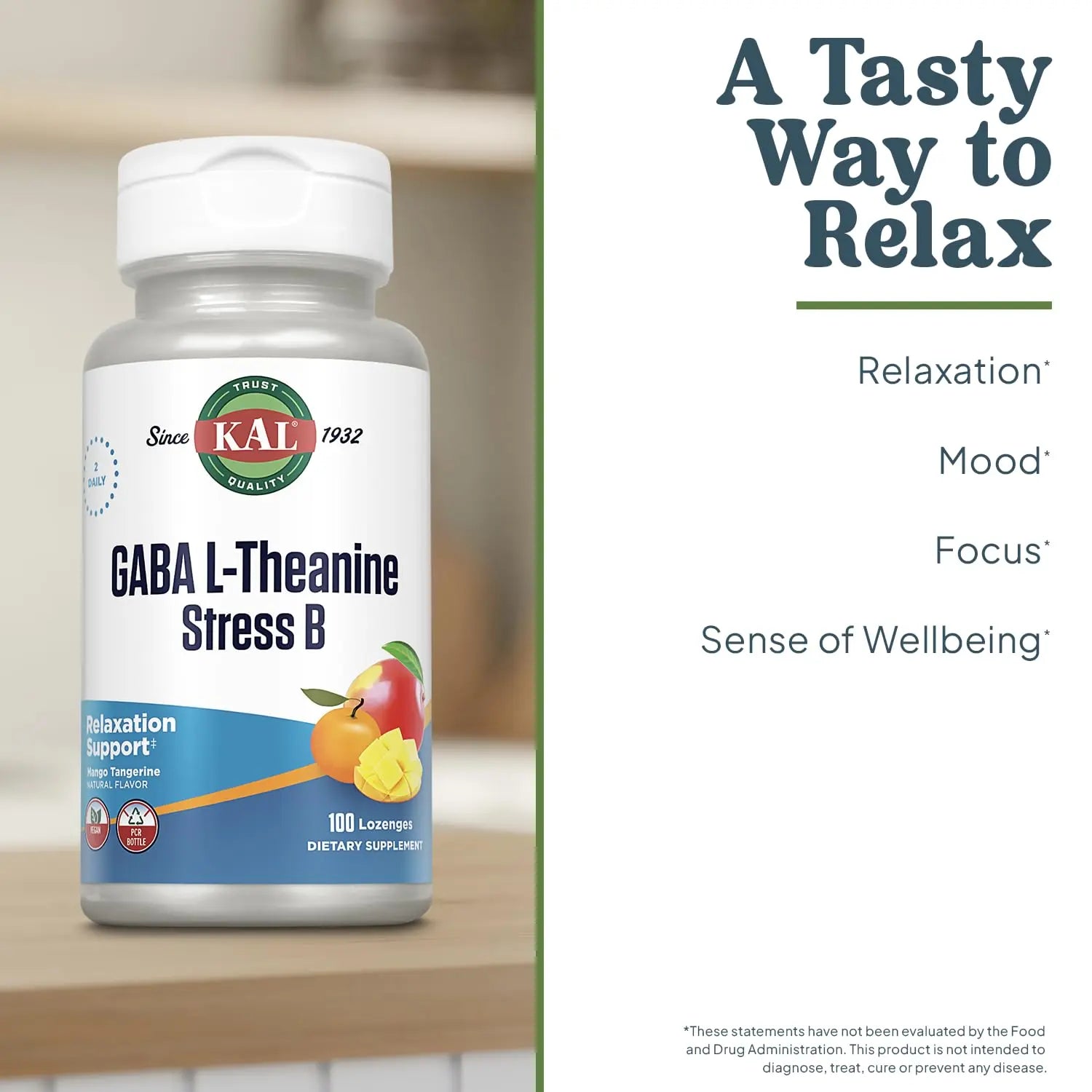 KAL GABA L-Theanine Stress B Lozenge, B Complex Vitamin Supplement, Healthy Relaxation, Mood & Focus Support KAL buy supplements canada