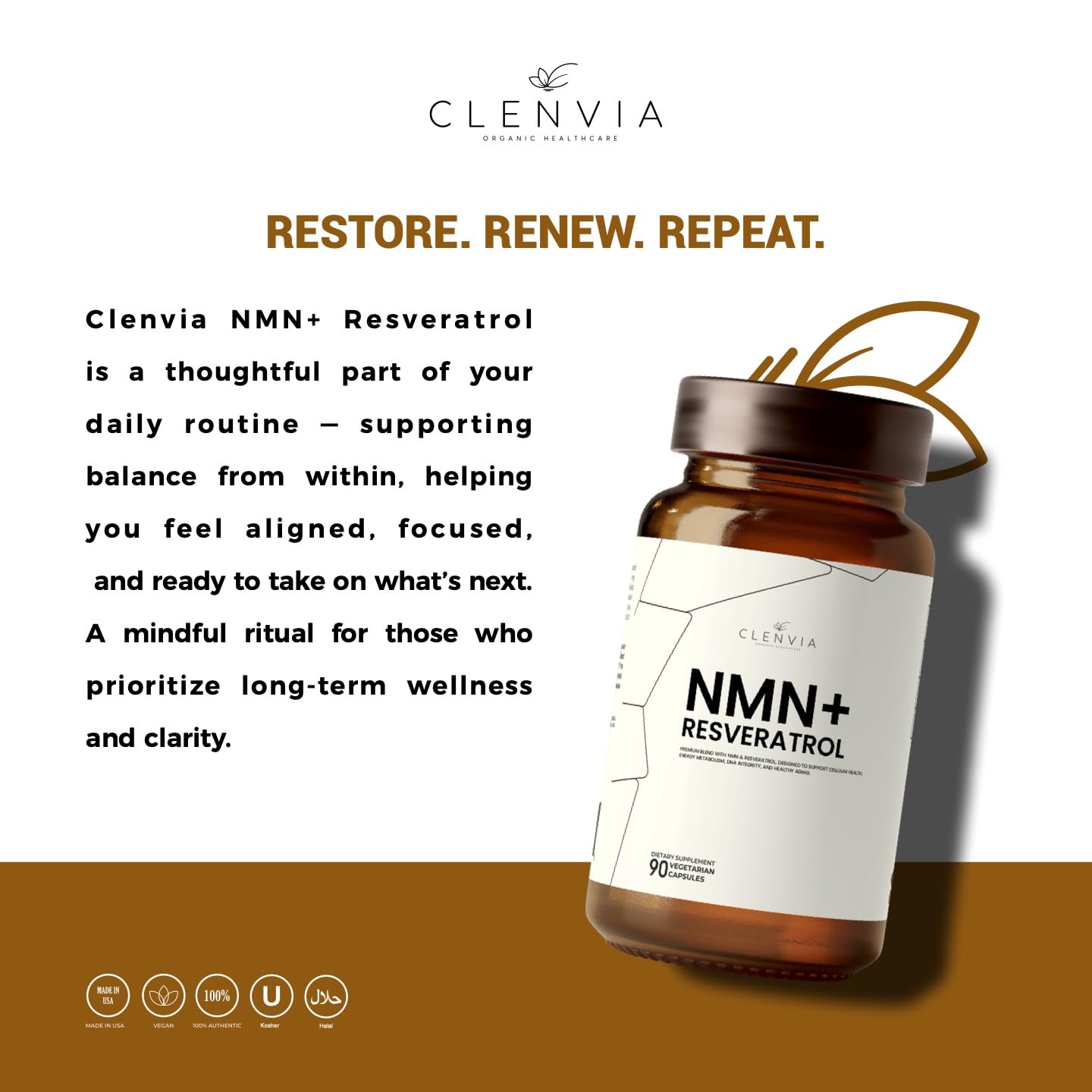 CLENVIA Premium NMN Supplement with Resveratrol – High Potency NAD+ Support Formula – >99.7% Purity – Third-Party Tested – Made in USA – 500mg Nicotinamide + 100mg Resveratrol – 90 Capsules CLENVIA buy supplements canada
