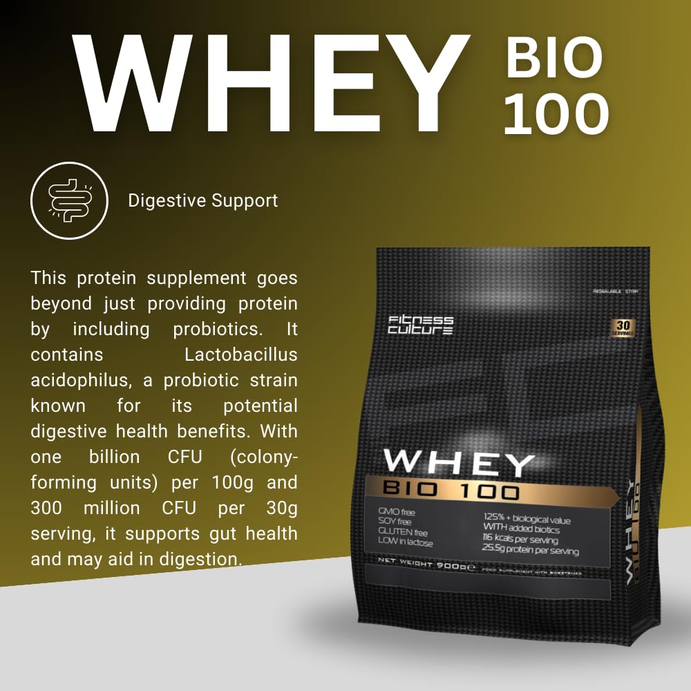Fitness Culture Whey Bio 100 Whey Protein Powder with Pre and Pro Biotics Raspberry Flavour My Store buy supplements canada