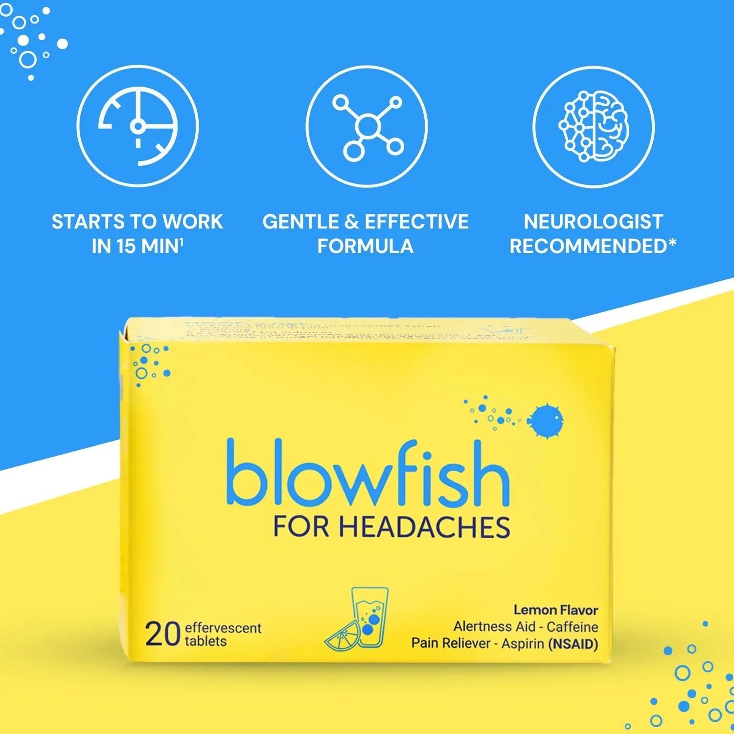 Blowfish for Headaches | Maximum Strength Effervescent Pain Relief Tablets – Treats Headaches Fast, 2X Faster Than Pills – Lemon Flavor (2 Pack) Blowfish buy supplements canada
