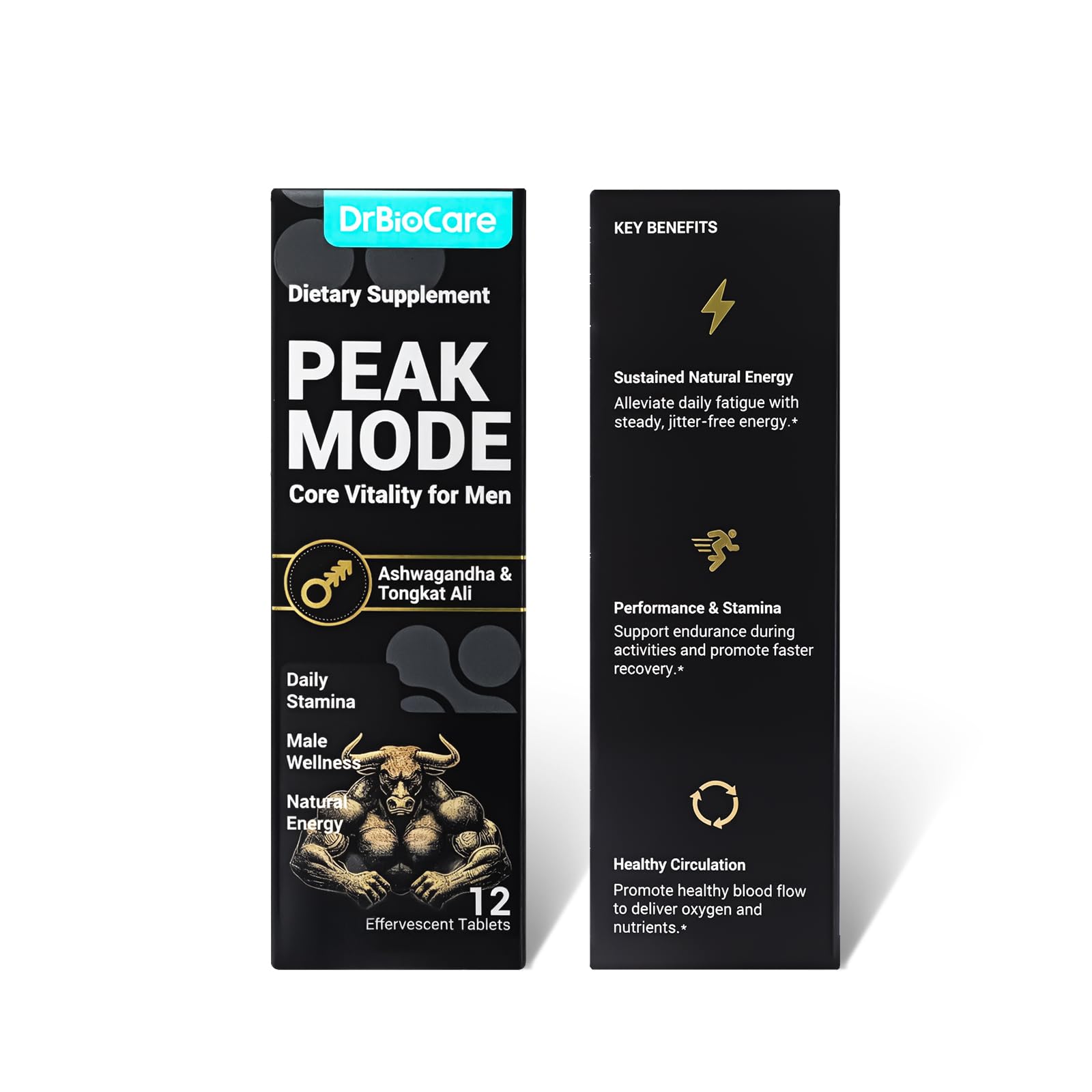 DrBioCare Peak Mode Core Vitality for Men 7-in-1 Effervescent Tablets | Tongkat Ali, Maca & L-Arginine，Ashwagandha, | Boost Stamina, Drive & Blood Flow for Good Performance | Berry Flavor 12 Tablets DrBioCare buy supplements canada