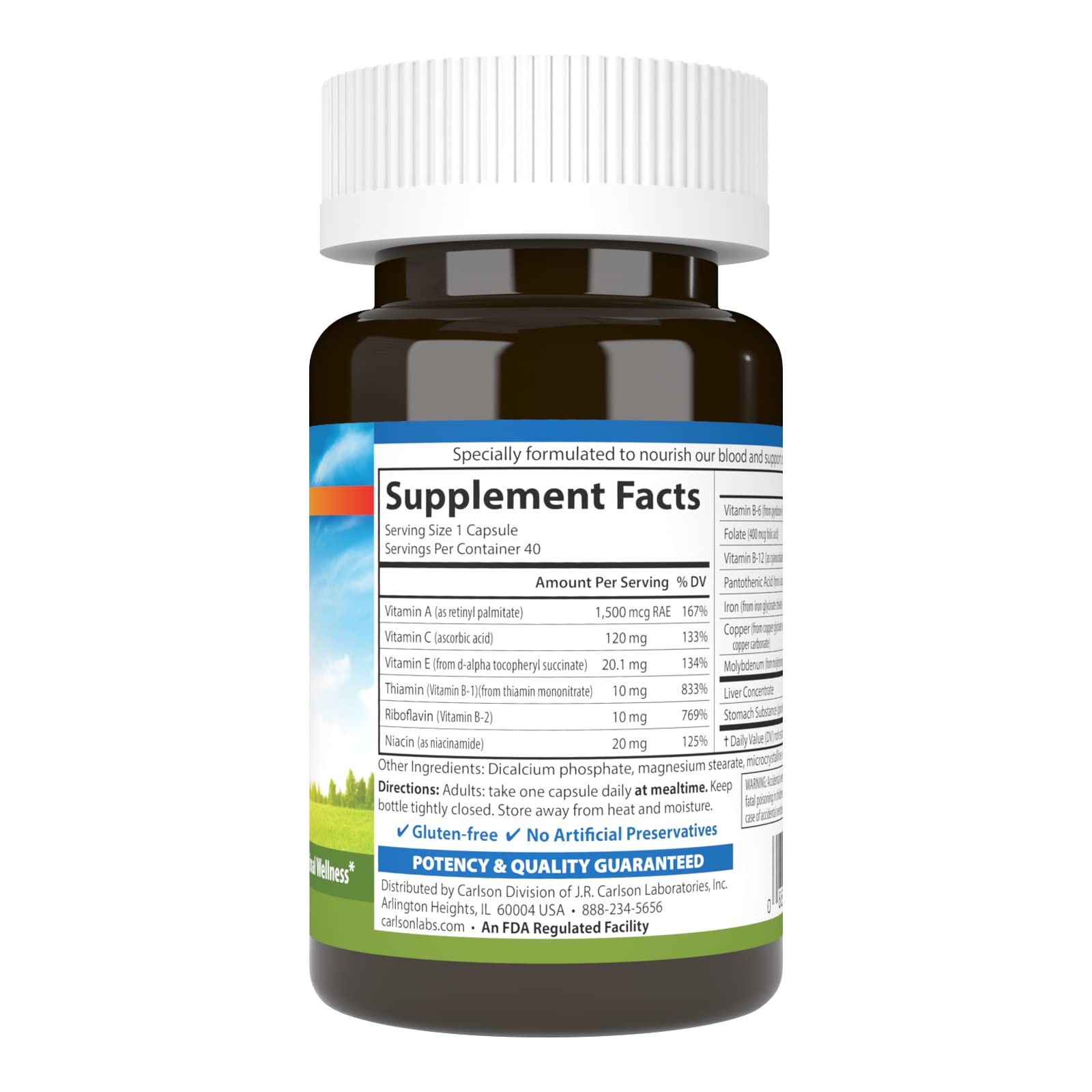 Carlson - Blood Nutrients, 28 mg Iron, Blood Development, Iron Absorption & Optimal Wellness, 40 Capsules Carlson buy supplements canada