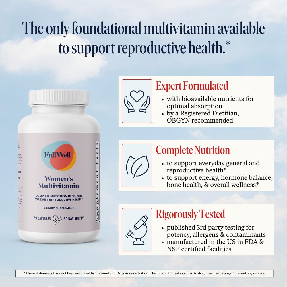 FullWell Women's Multivitamin - Daily Multivitamin for Reproductive Health - Supports Future Fertility, Hormone Balance & Overall Wellness - Antioxidant Blend - CoQ10 & PQQ - 90 Count (30 Servings) FullWell buy supplements canada