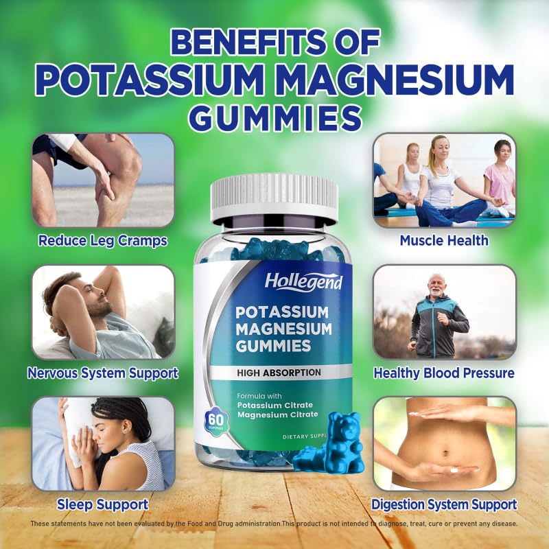HOLLEGEND Potassium Magnesium Gummies, High Absorption Potassium Citrate 99mg Magnesium Citrate 180mg, Chewable Gummy Supplements for Leg Cramps & Muscle, 60 Count HOLLEGEND buy supplements canada