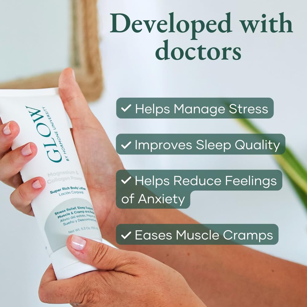 Glow by Hormone University - Magnesium Lotion with Collagen - Magnesium Cream - Bedtime Routine Sleep Lotion - The Highest Concentration of Genuine Zechstein Magnesium Chloride (Pack of 1) Glow Botanica buy supplements canada