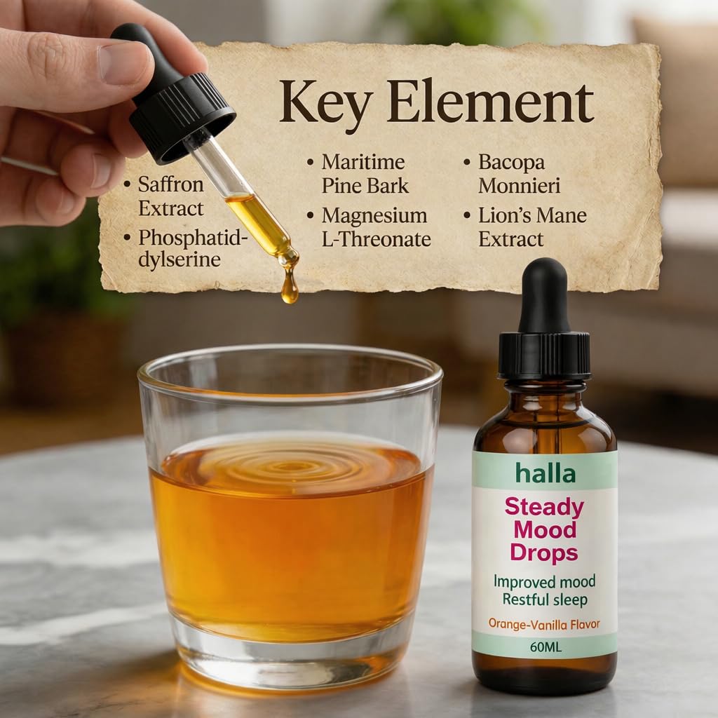 Halla Steady Mood Drops, with Saffron Extract – Fast Absorption Cognitive & Emotional Balance Supplement – Advanced Brain Nutrient Blend – Orange Vanilla Flavor, 2 fl oz DFTLUUE buy supplements canada