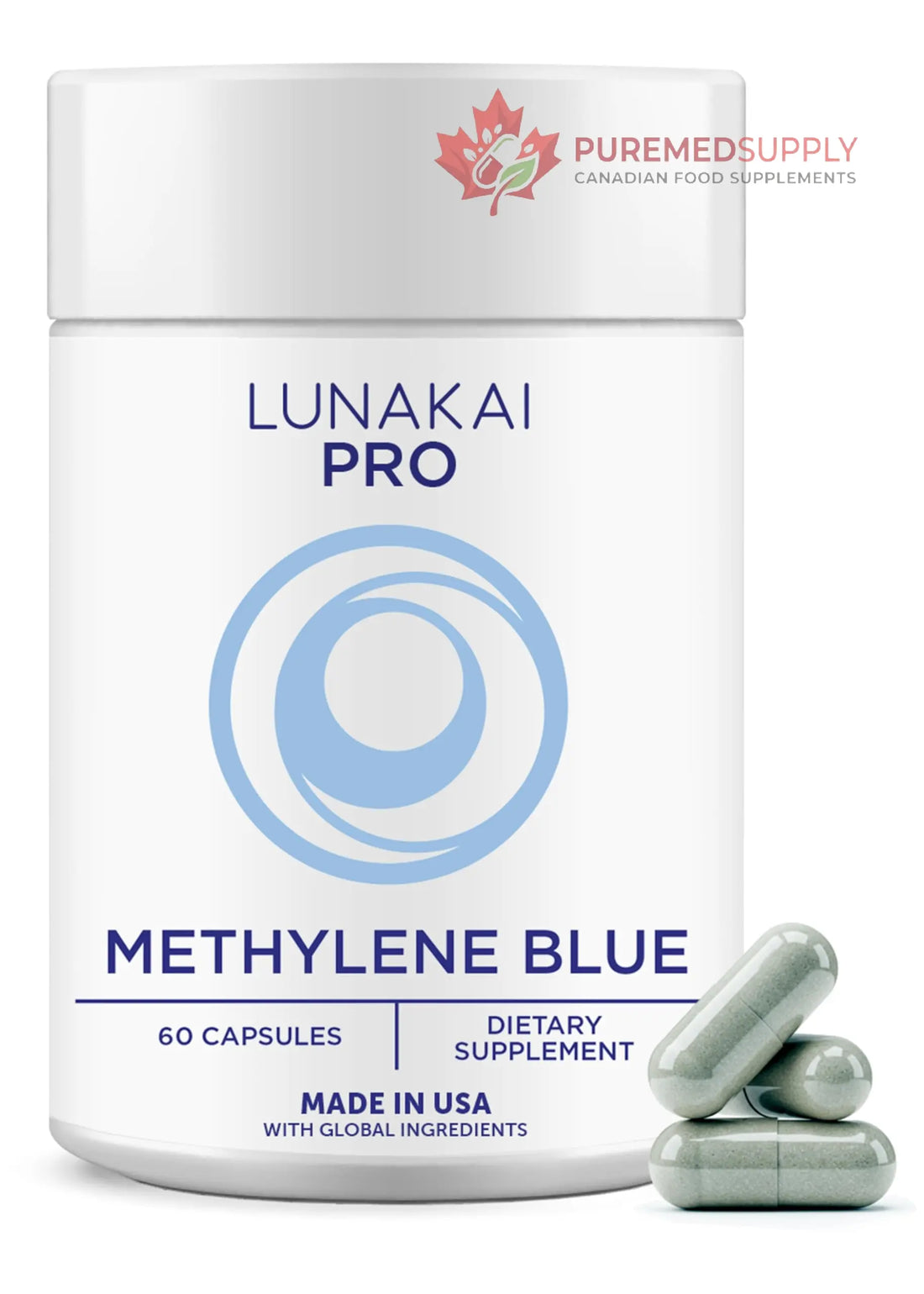 Lunakai PRO USA Made Methylene Blue Capsules Pharmaceutical Grade with Vitamin C, B6, B12 – 3rd-Party Tested Daily Brain & Focus Support Supplement for Humans, 60ct Lunakai buy supplements canada