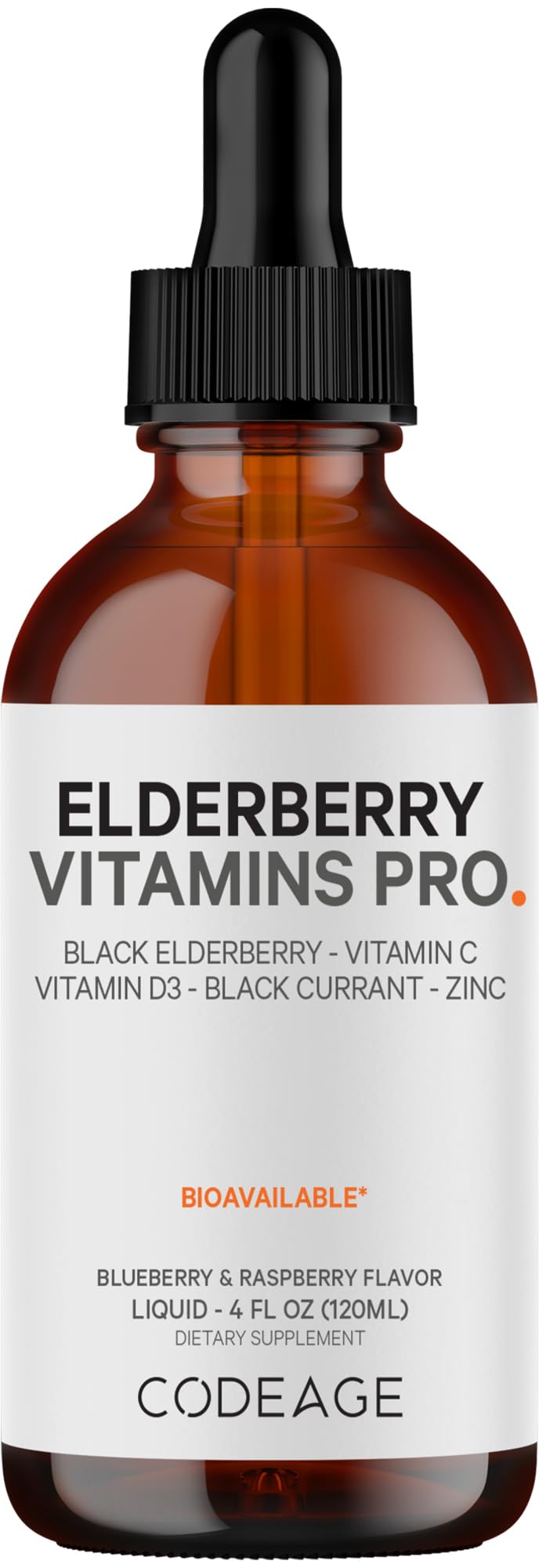 Codeage Elderberry Vitamins Pro - Organic Black Elderberry Liquid Drops - Vitamin C, D3, Zinc, Black Currant - 2-Month Supply - Black Sambucus Liquid - Supplement for Adults & Kids - 4 fl oz Codeage buy supplements canada