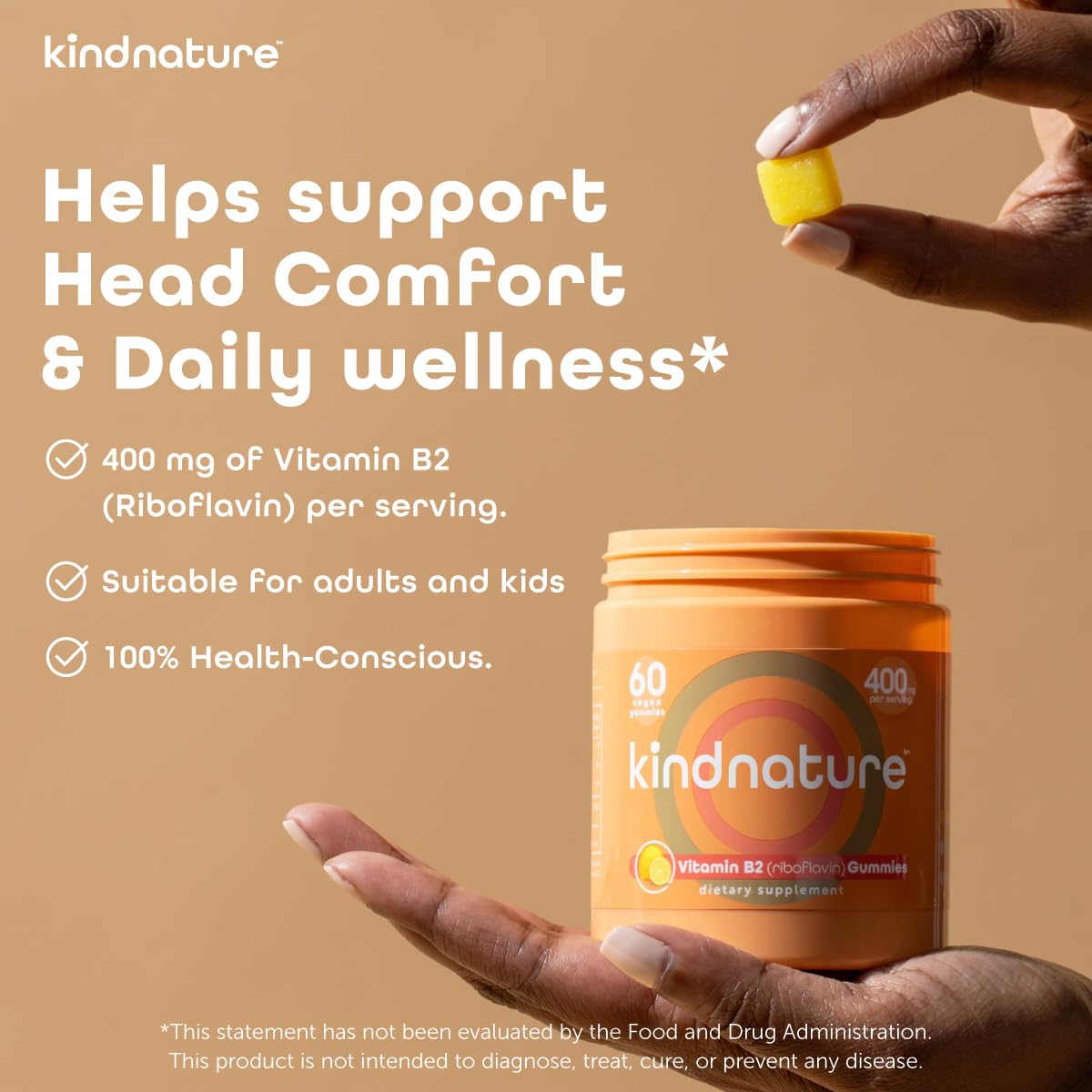 kindnature Vitamin B2 Gummies - Riboflavin 400mg Supplement for Kids & Adults - Non-GMO, Soy & Gluten-Free, Vegan Chewable Gummies (30 Day Supply) (2) kindnature buy supplements canada