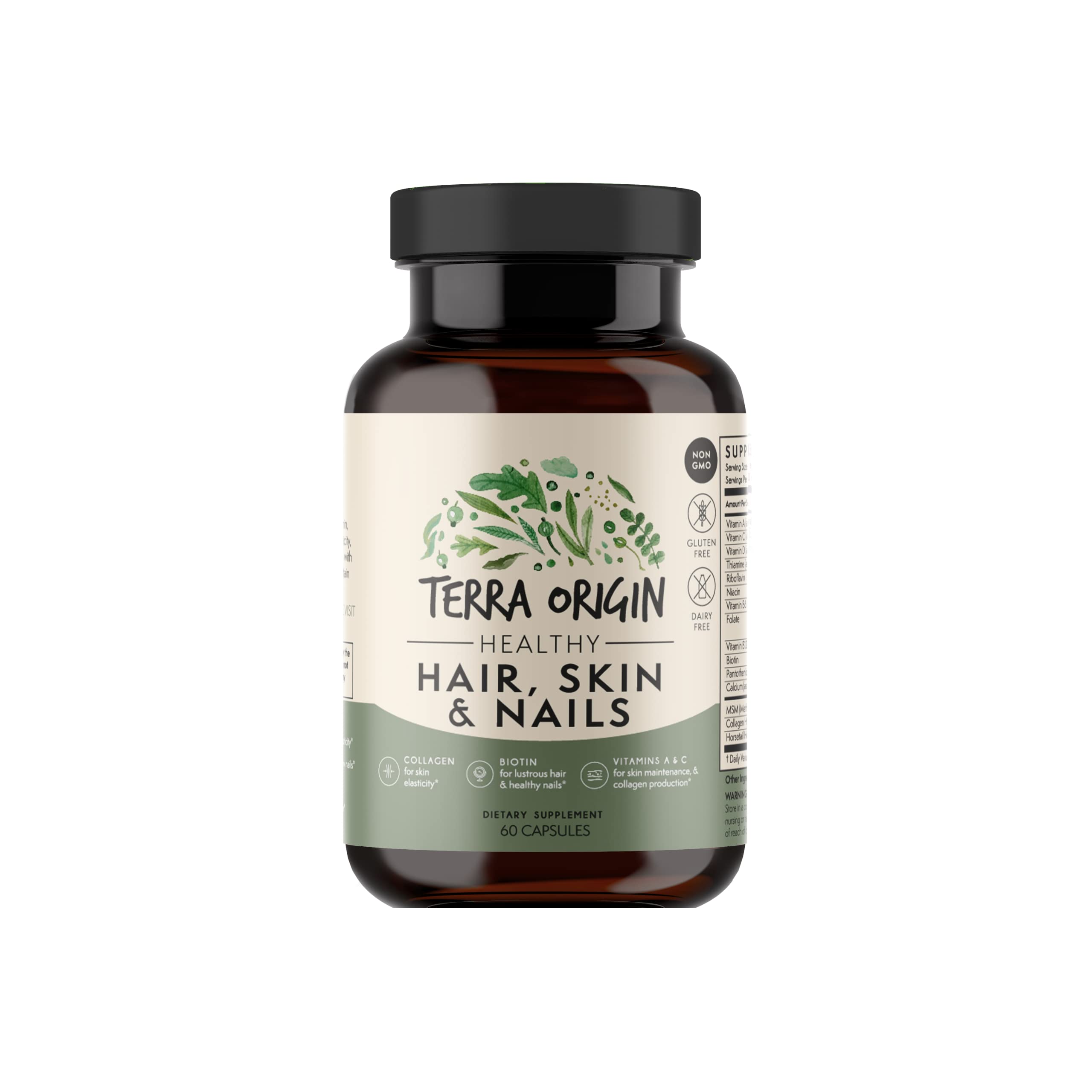 TERRA ORIGIN Healthy Hair, Skin and Nails Supplement | Collagen, Biotin, Horsetail & B-Complex | Supports Hair Strength, Skin Elasticity & Nail Growth | Vitamins for Women and Men | 60 Capsules TERRA ORIGIN buy supplements canada