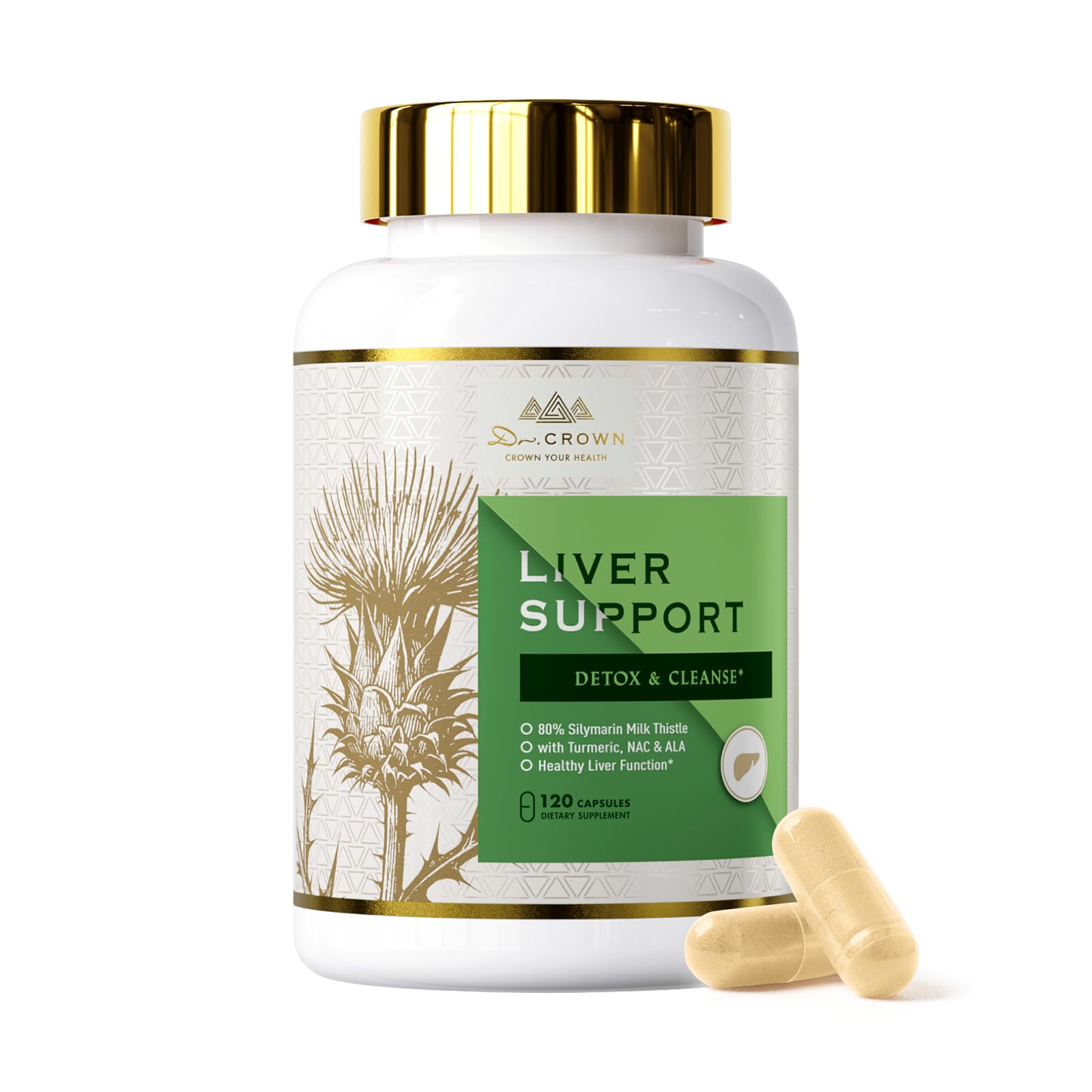 DR. Crown Liver Cleanse Detox & Repair - Milk Thistle Supplement, with Silymarin, N-Acetyl Cysteine(NAC), Artichoke, Turmeric & Dandelion for Liver Detox, Cleanse, Gluten Free, Non-GMO - 120 Capsules DR. CROWN buy supplements canada