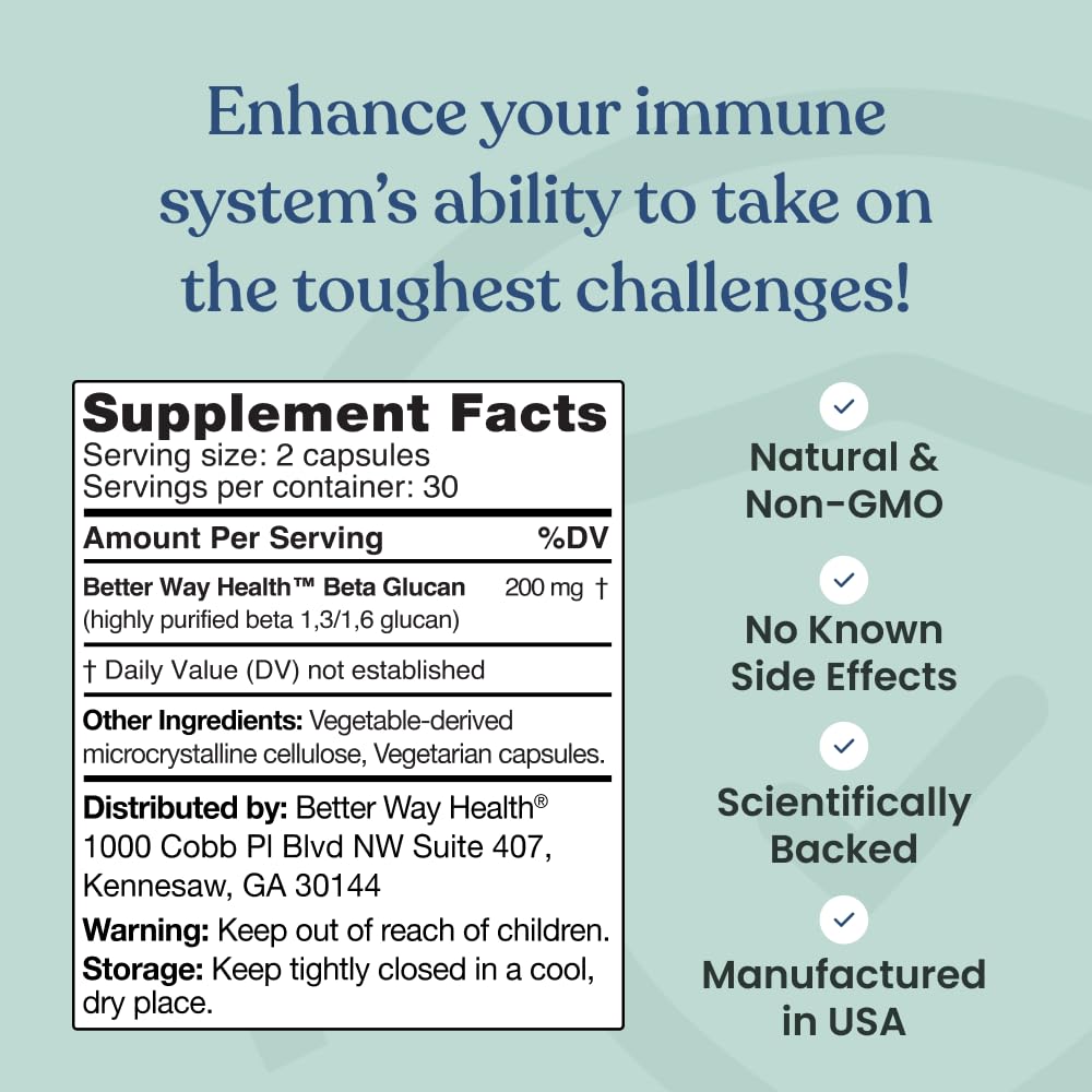 Better Way Health™ - Advanced Immune Readiness - Highly Purified 1,3/1,6 Beta Glucan 100 - Clinically Tested Immune Defense - 100mg/60 Capsules Better Way Health buy supplements canada