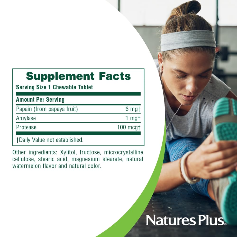 NaturesPlus Papaya Enzyme - 180 Chewable Tablets - Digestive Aid Supplement with Amylase & Protease - Helps Reduce Gas, Bloating, Stomach Upset & Discomfort - Vegan, Gluten Free - 180 Servings NaturesPlus buy supplements canada