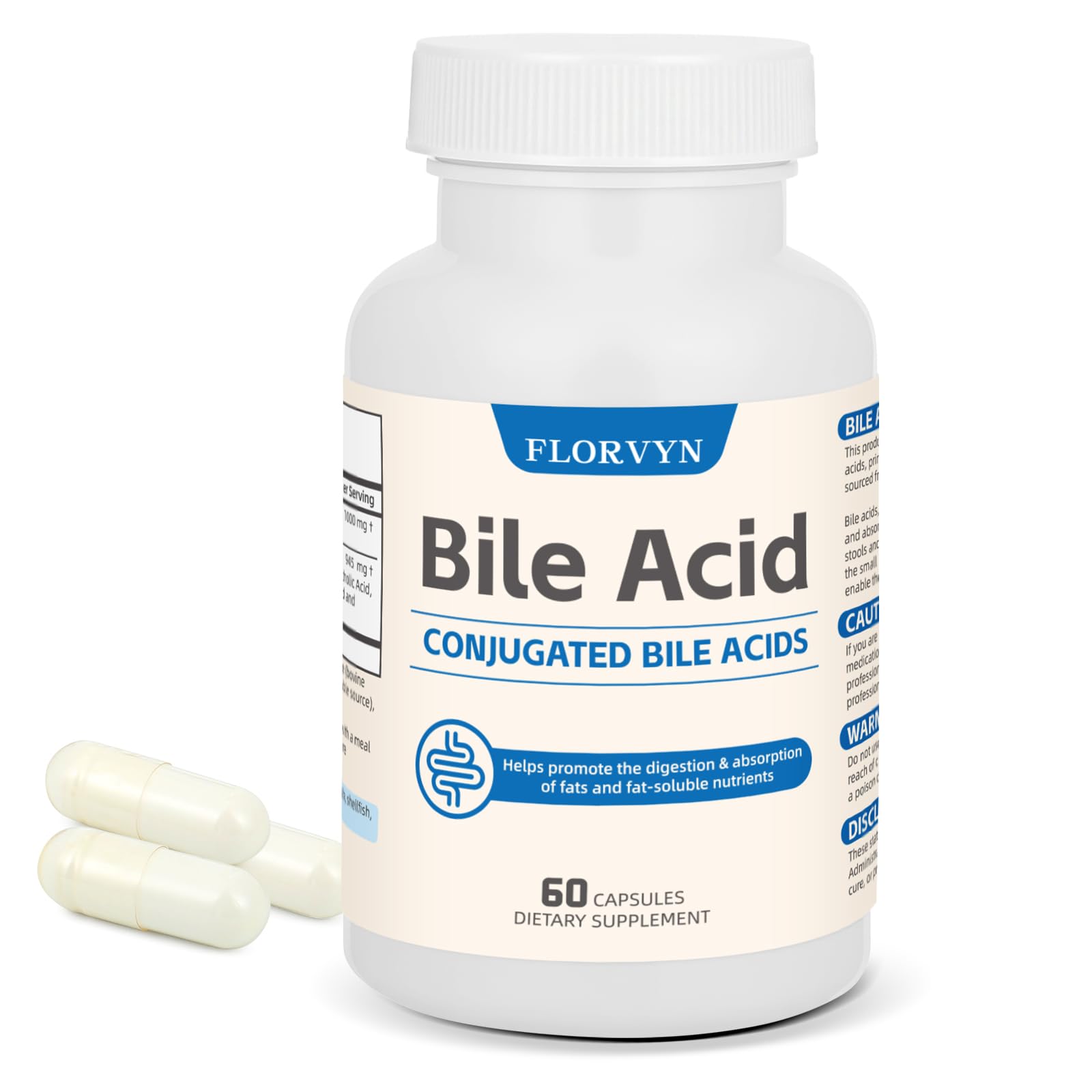 Florvyn Conjugated Bile Acid Supplement 1000mg – Supports Fat Digestion & Absorption of Fats & Fat-Soluble Nutrients, Gut Comfort & Nutrient Utilization, 60 Capsules, 30 Day Supply Florvyn buy supplements canada