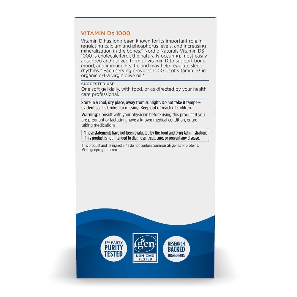 Nordic Naturals Vitamin D3 1000, Orange - 120 Mini Soft Gels - 1000 IU Vitamin D3 - Supports Healthy Bones, Mood & Immune System Function - Non-GMO - 120 Servings Nordic Naturals buy supplements canada