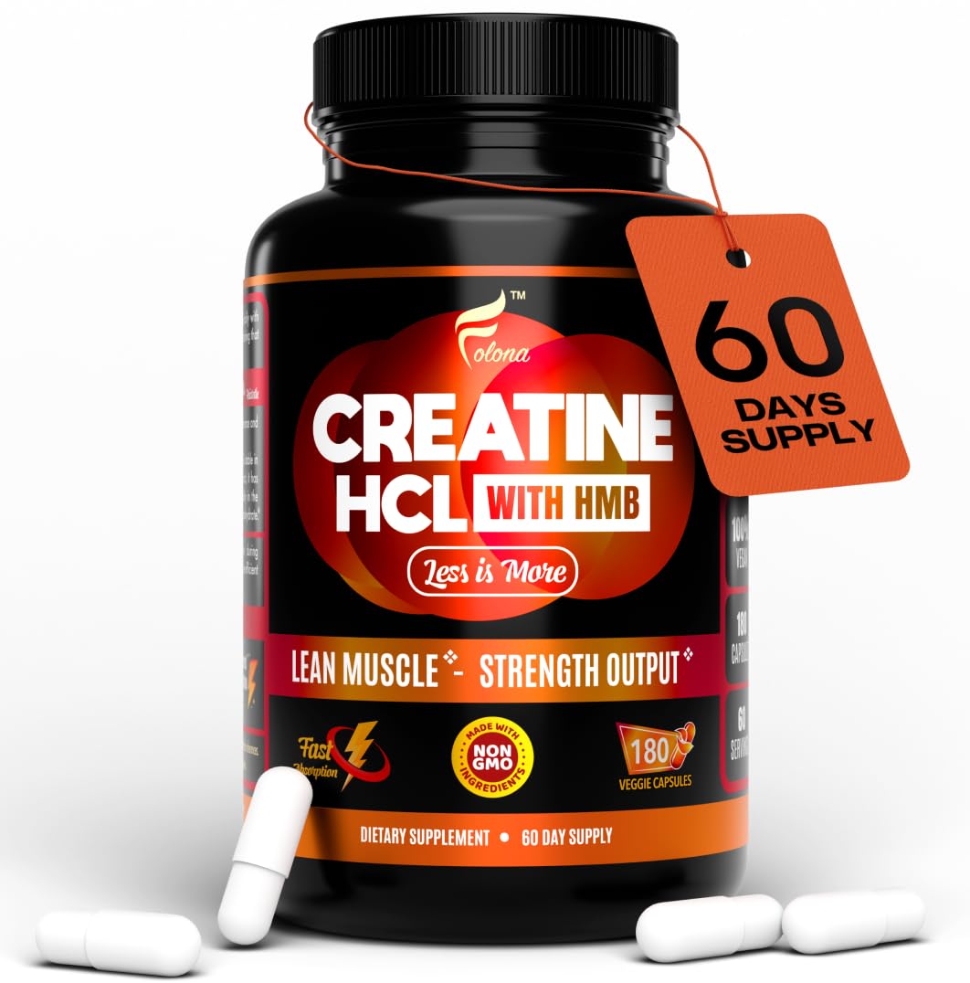 Creatine HCL Capsules with HMB - Workout Supplement for Men & Women, Muscle Builder, Endurance, Strength, Superior to Monohydrate: Instantized for Max Absorption, No Load FOLONA buy supplements canada