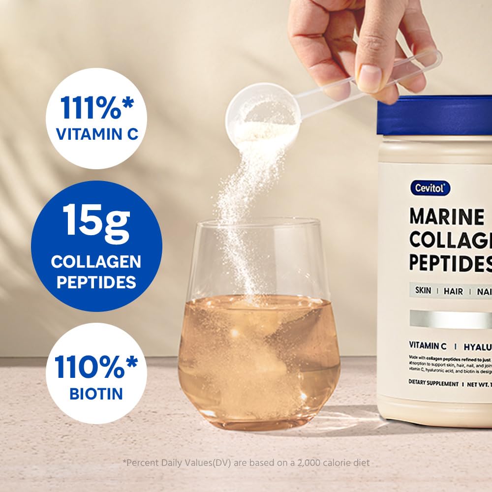 Cevitol Marine Collagen Peptides - Hydrolyzed Ultra-fine Collagen Powder for Women & Men, Hyaluronic Acid, Biotin, Vitamin C, for Skin, Hair, Nails, Joints Cevitol buy supplements canada