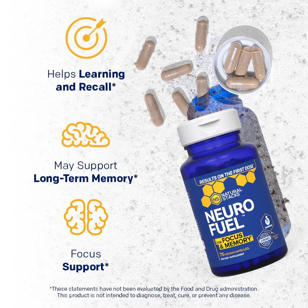 NATURAL STACKS Original NeuroFuel Nootropic Brain Support Supplement - 750mg L-Carnitine & 500mg L-Phenylalanine - Brain Supplement for Memory and Focus* - 75 Focus Pills NATURAL STACKS buy supplements canada