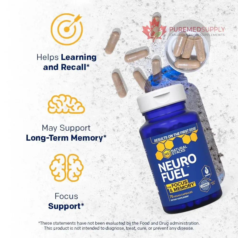 NATURAL STACKS Original NeuroFuel Nootropic Brain Support Supplement - 750mg L-Carnitine & 500mg L-Phenylalanine - Brain Supplement for Memory and Focus* - 75 Focus Pills NATURAL STACKS buy supplements canada