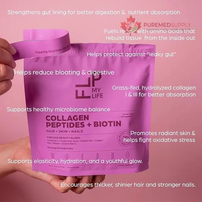 Flip My Life Collagen Peptides + Biotin, Hyaluronic Acid & Vitamin C - For Hair, Skin, Nails - Gut Health/Joint Support - Ageless Beauty Blend Supplement Powder for Men/Women - 9g Protein—26 Servings Flip My Life buy supplements canada