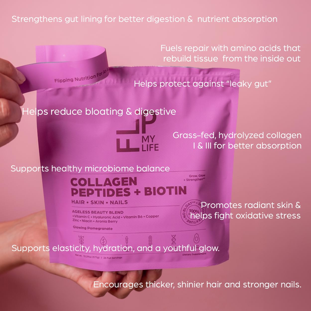 Flip My Life Collagen Peptides + Biotin, Hyaluronic Acid & Vitamin C - For Hair, Skin, Nails - Gut Health/Joint Support - Ageless Beauty Blend Supplement Powder for Men/Women - 9g Protein—26 Servings Flip My Life buy supplements canada