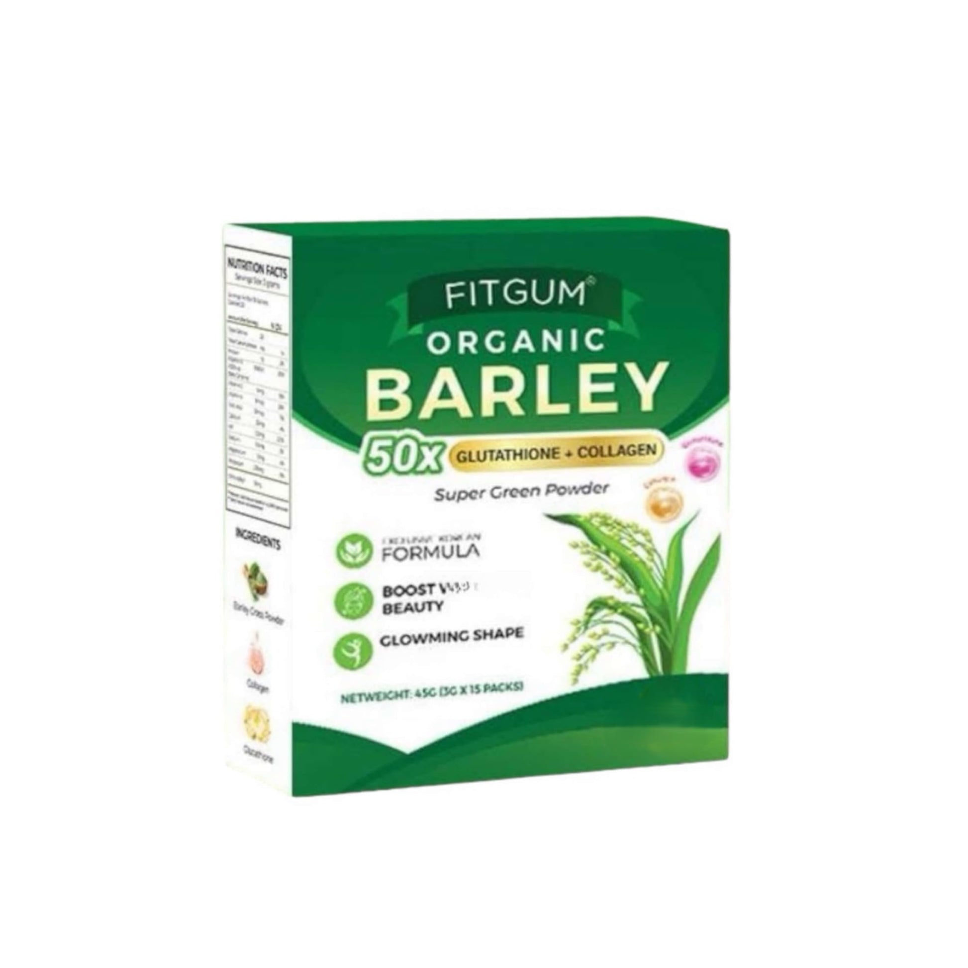 FIT Gum Organic Barley 50X Glutathione & Collagen Super Green Powder - 3g x 15 Sachets UKWellnessHub buy supplements canada