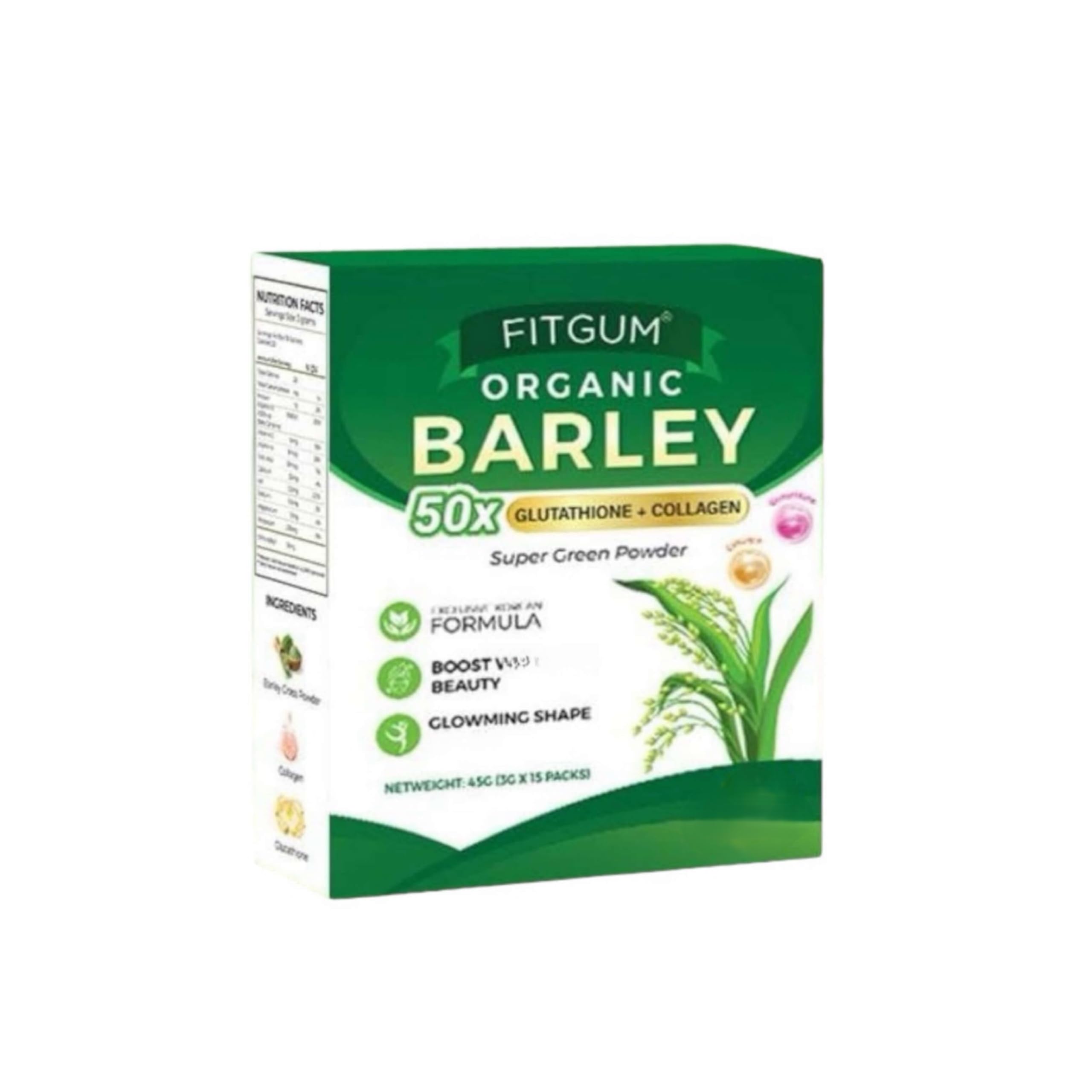 FIT Gum Organic Barley 50X Glutathione & Collagen Super Green Powder - 3g x 15 Sachets UKWellnessHub buy supplements canada